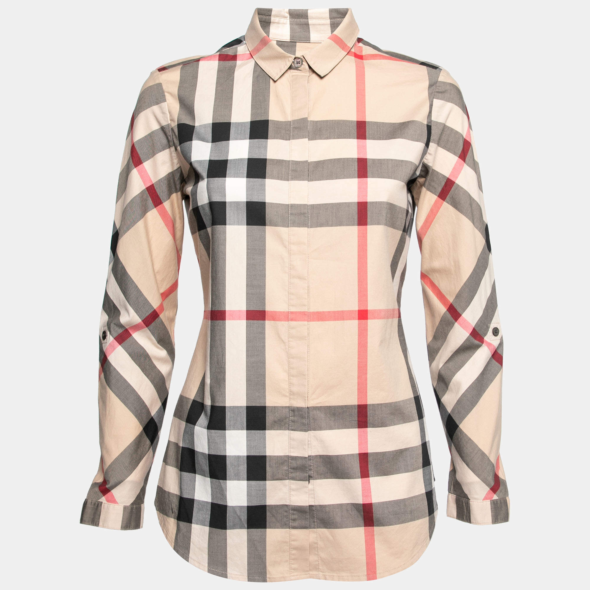 مملوكة مسبقًا Burberry Beige Nova Check Cotton Button Front Shirt S