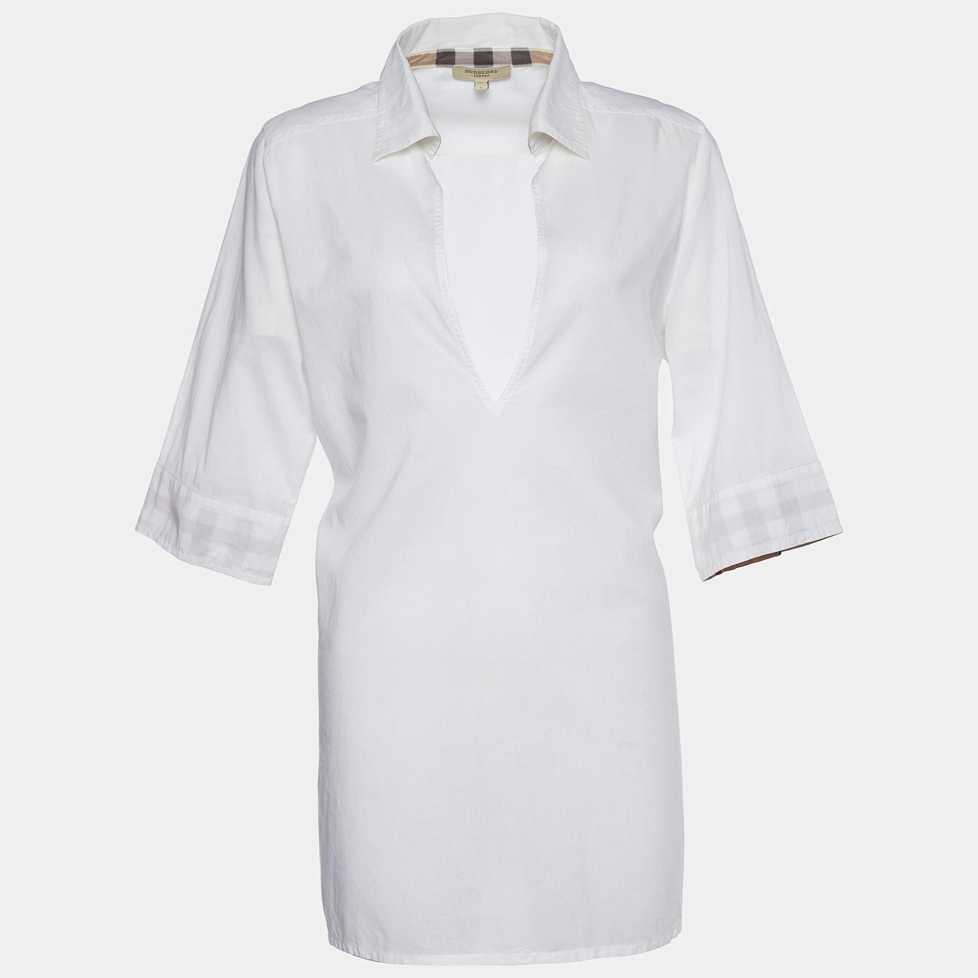 Pre Owned تونيك بربري فوال قطن أبيض مقاس كبير (لارج)