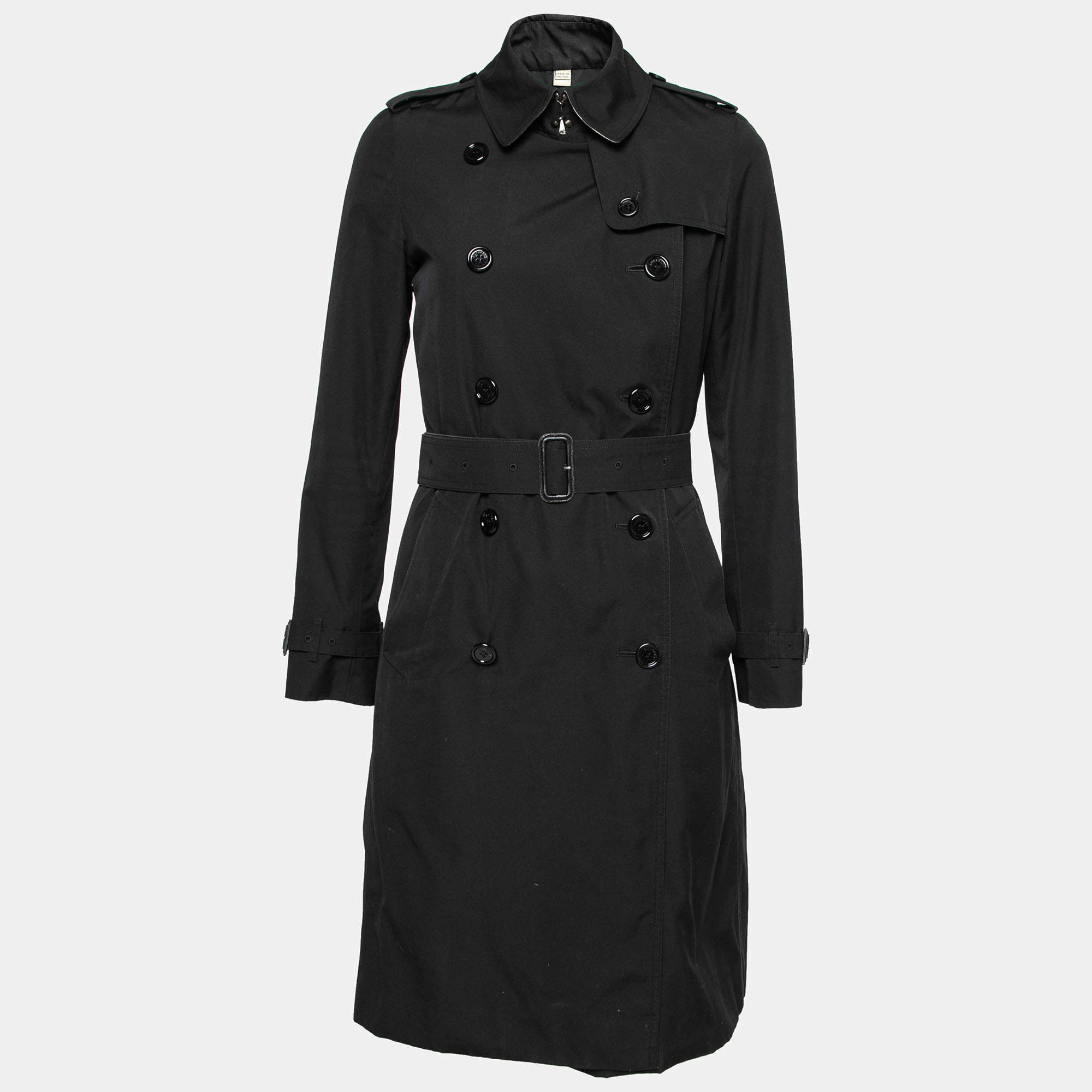 مملوكة مسبقًا Burberry Black Gabardine Double Breasted Belted Trench Coat S