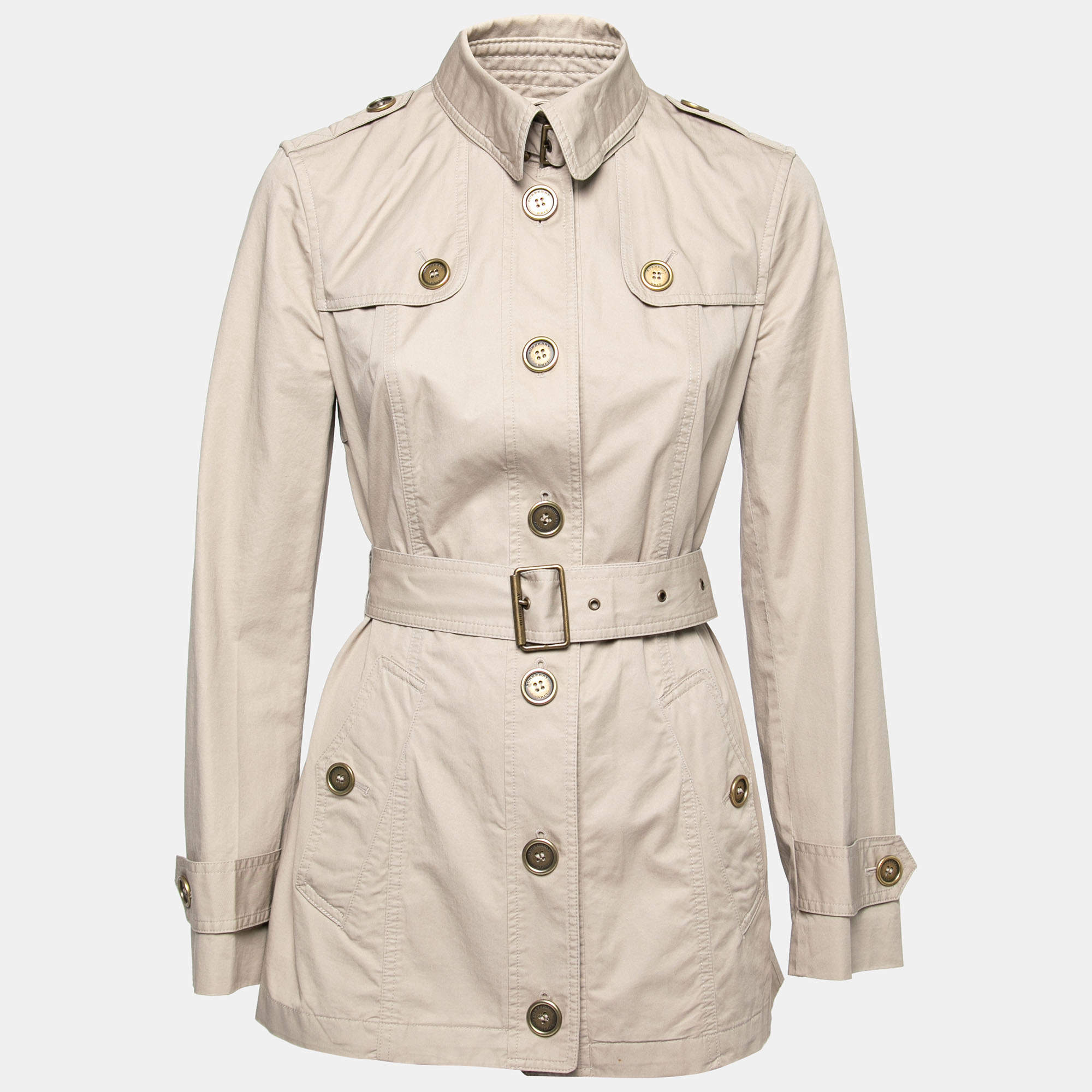 Pre Owned Burberry Brit Beige Cotton Belted Trench Coat S