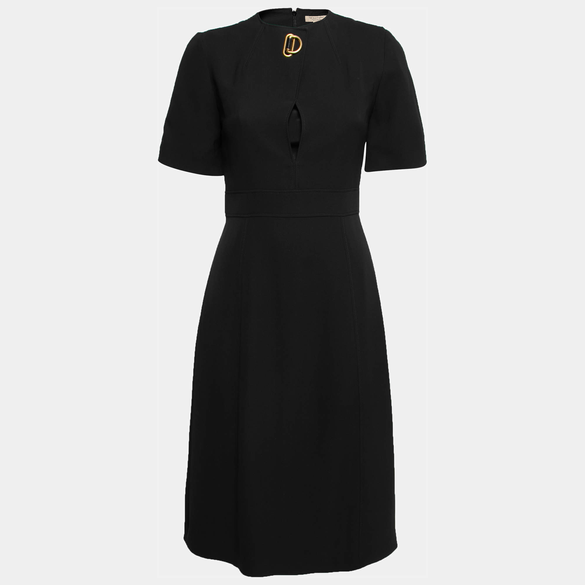Pre Owned Burberry Black Silk D-Ring Detail Short Sleeve Dress S