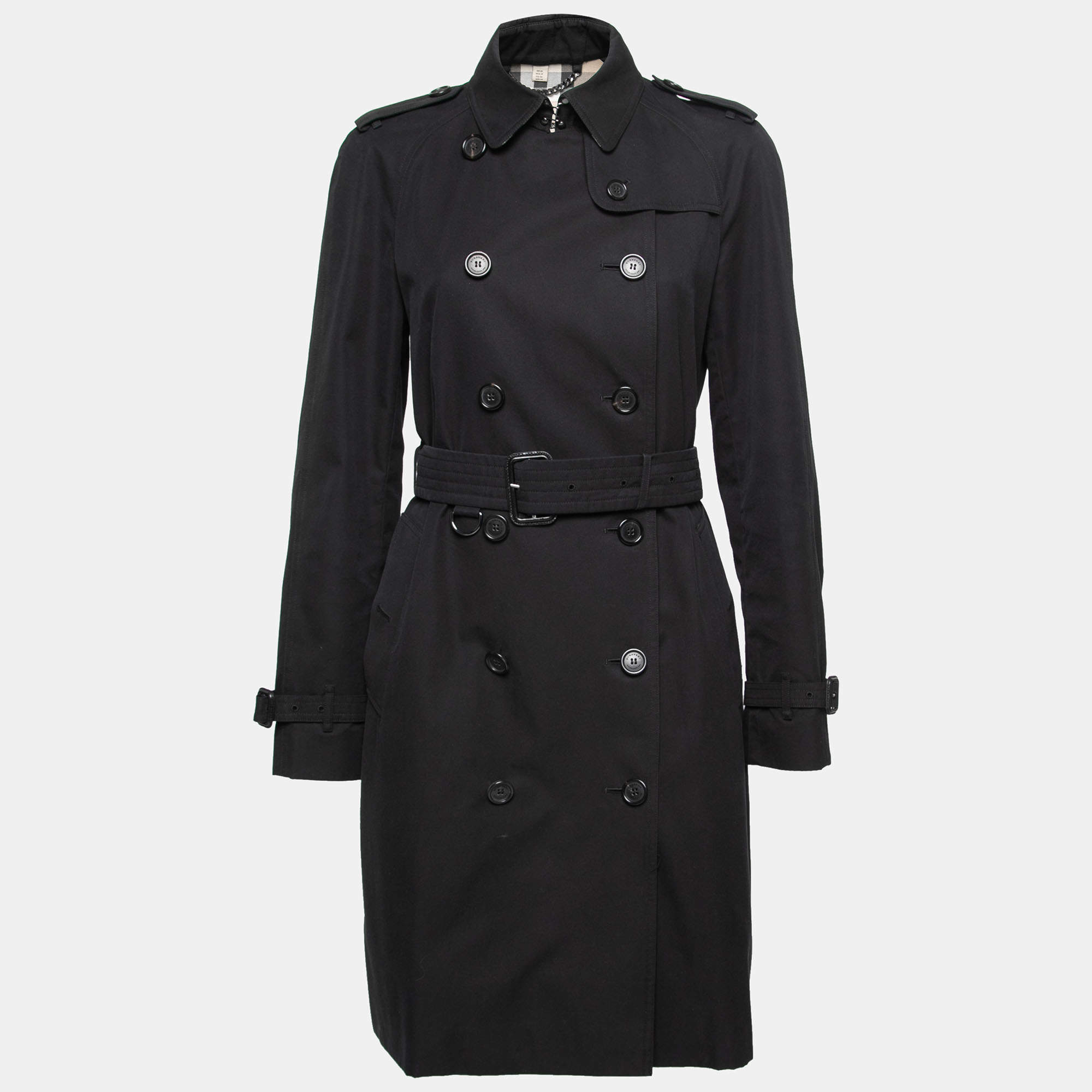مملوكة مسبقًا Burberry Black Cotton Double Breasted Belted Trench Coat M