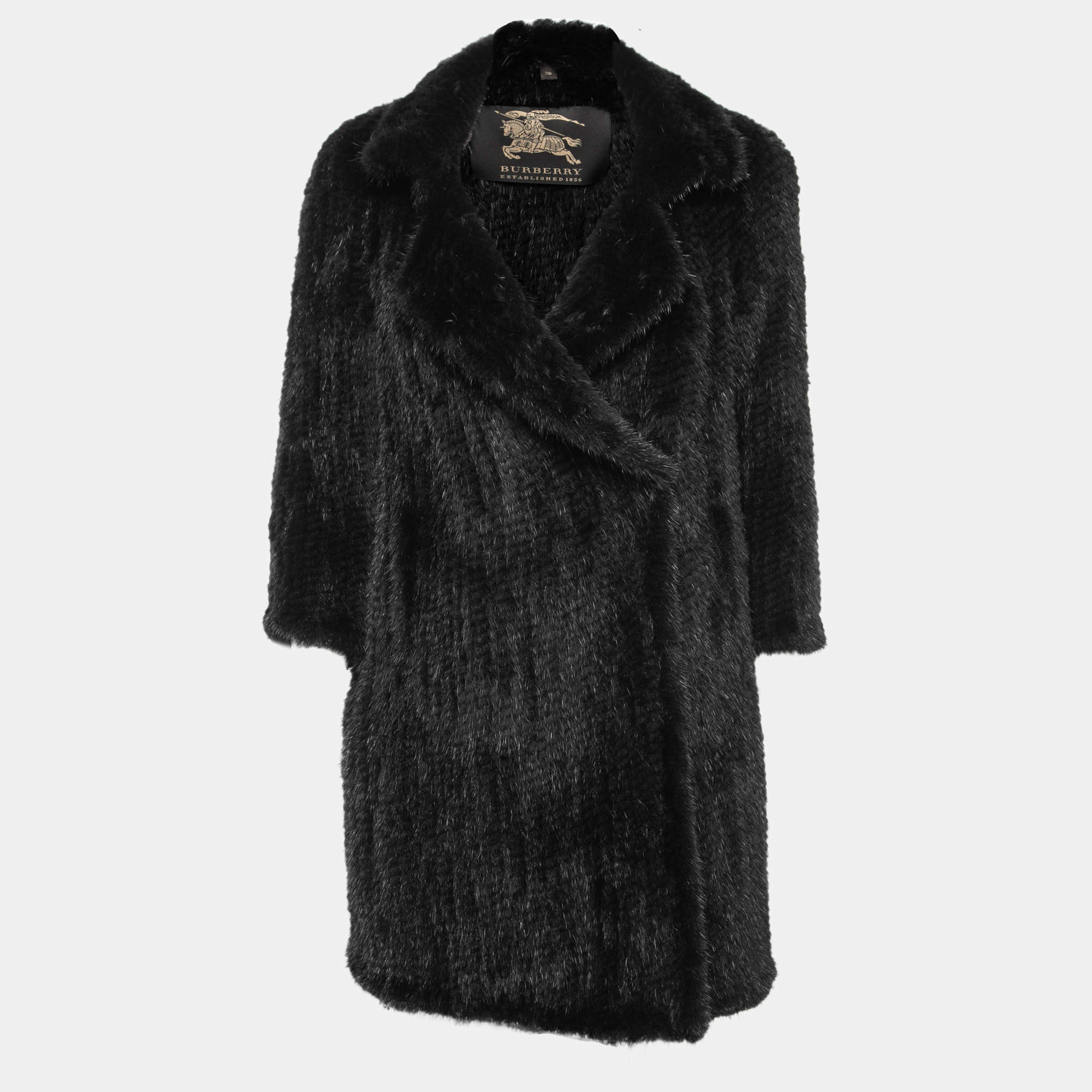 Pre Owned Burberry Black Mink Fur Mid-Length Coat S