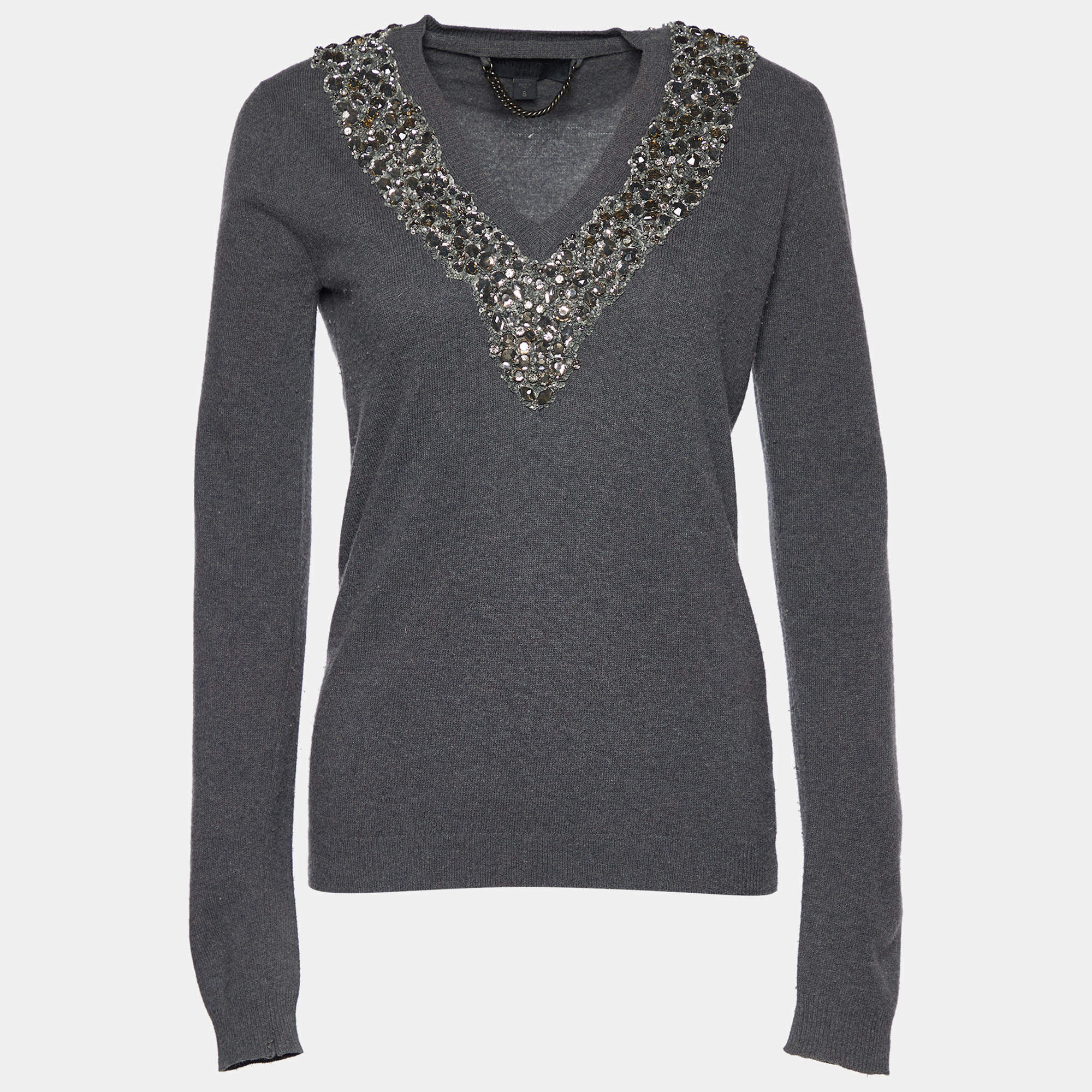 Burberry Prorsum Grey Wool & Cashmere Embellished Neck Sweater S