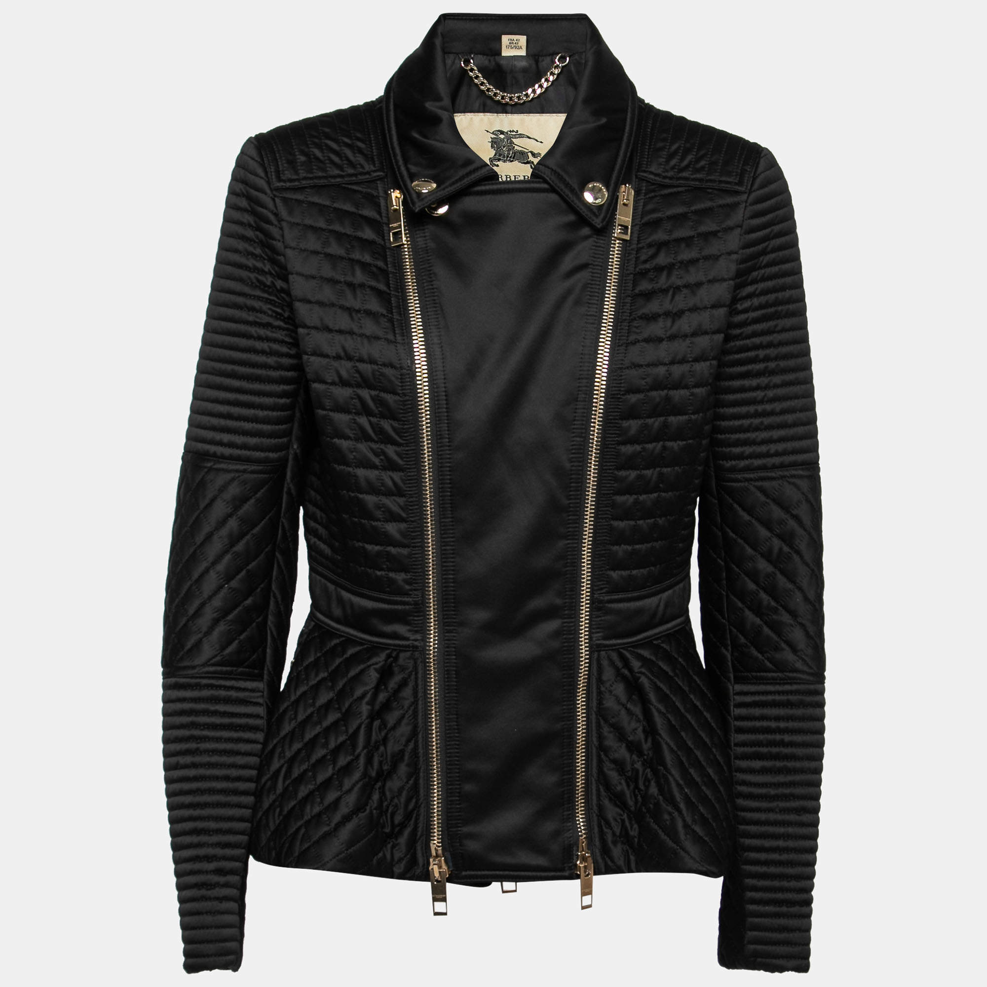 Pre Owned Burberry Black Synthetic Zip-Front Quilted Jacket M