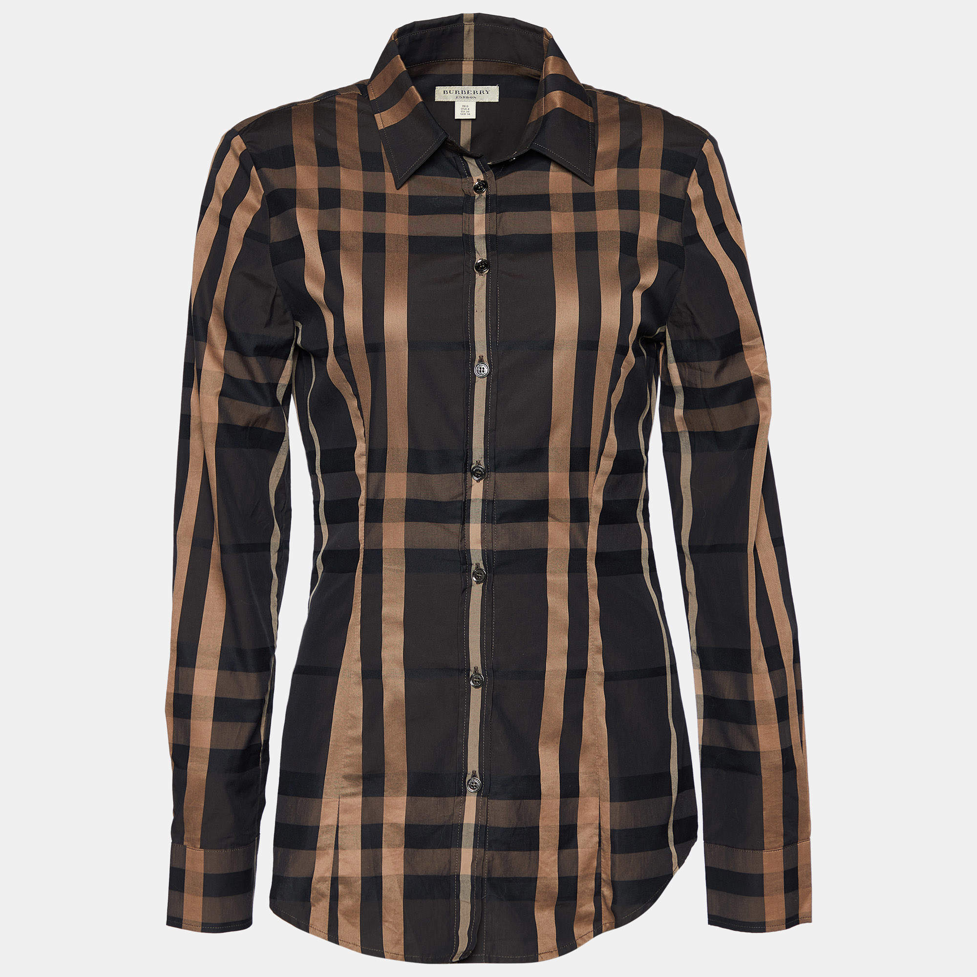 Pre Owned Burberry Brown Nova Check Cotton Slim Fit Shirt S