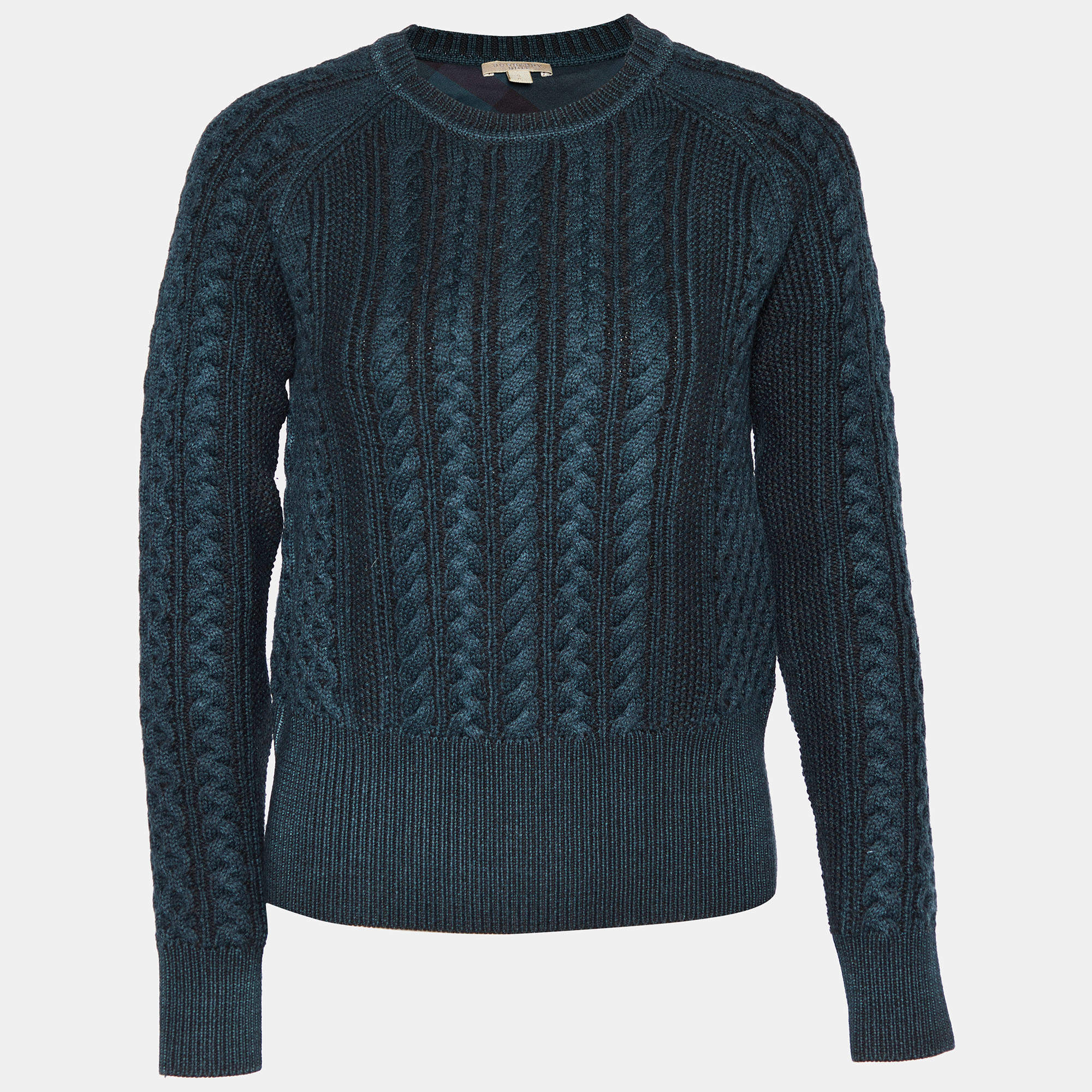 Burberry Brit Prussian Blue Wool & Cotton Cable Knit Sweater S