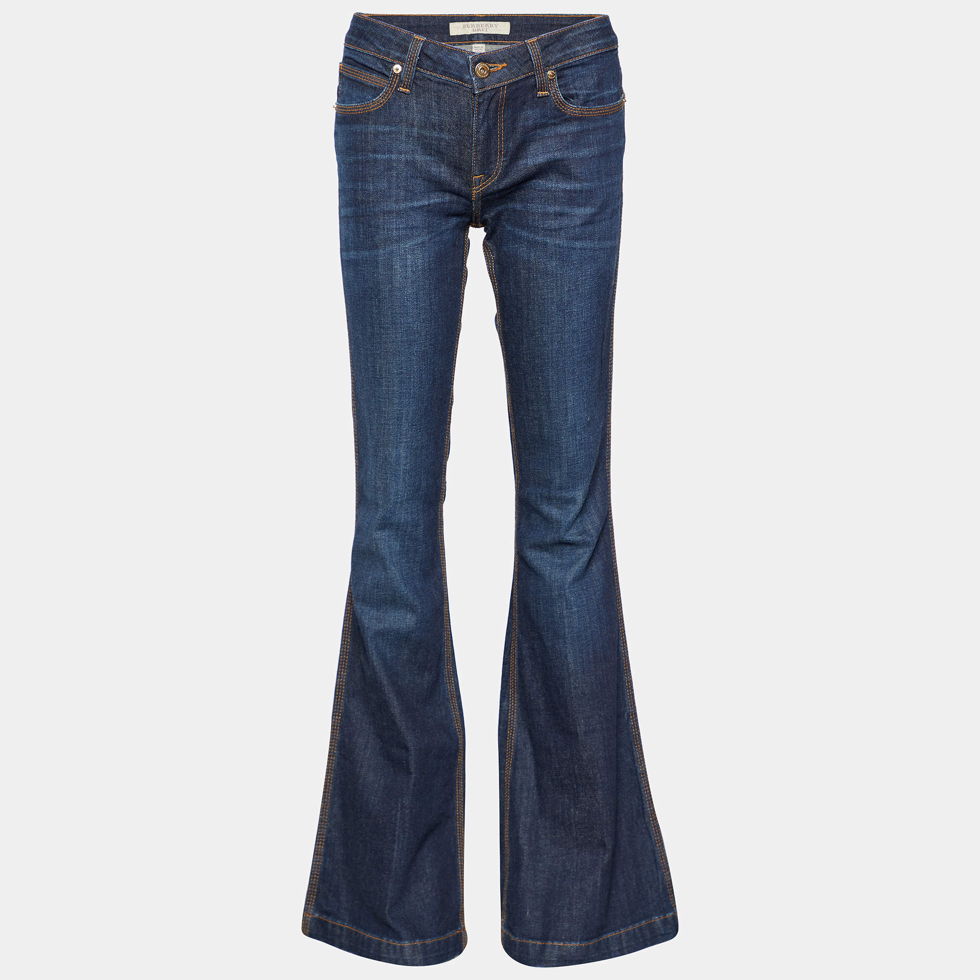 Pre Owned Burberry Brit Navy Blue Denim Flared High Rise Jeans M Waist 28.5"