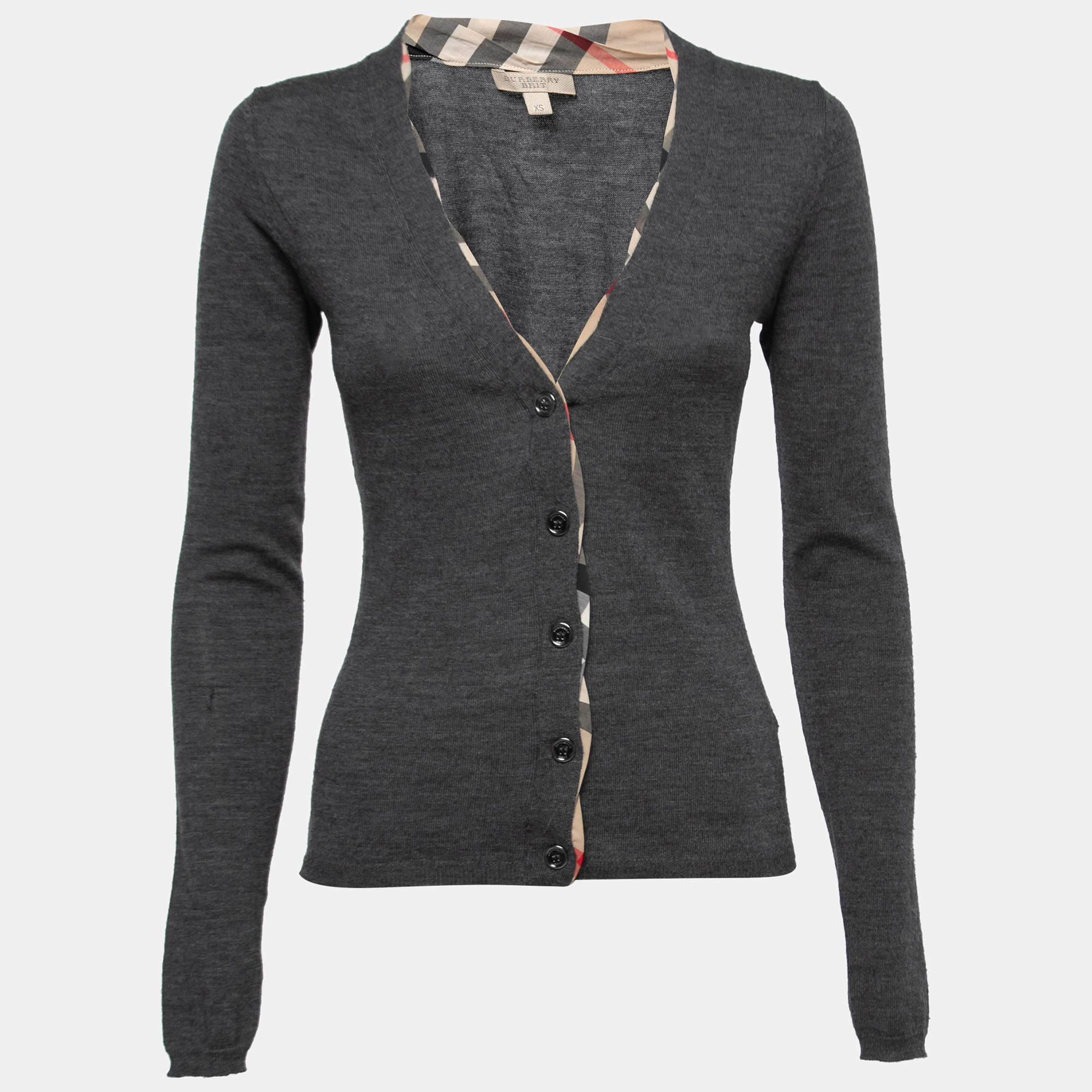 Burberry Charcoal Grey Wool Knit Button Front Cardigan XS