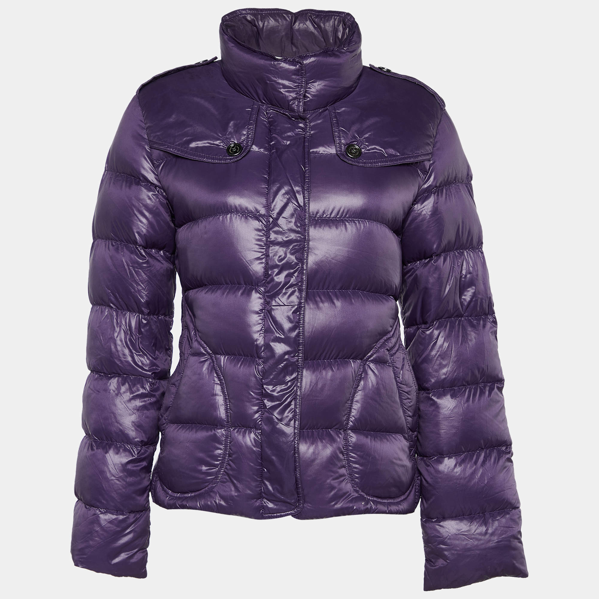 Pre Owned Burberry Purple Synthetic Quilted Puffer Jacket M