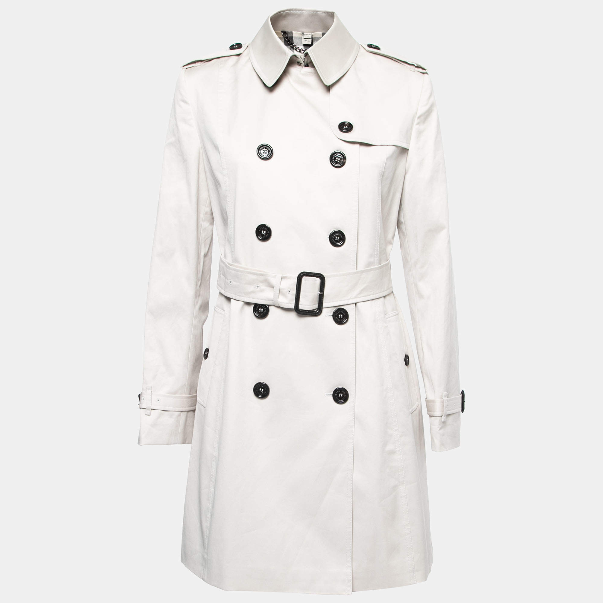 Pre Owned Burberry Pale Grey Cotton Belted Trench Coat M