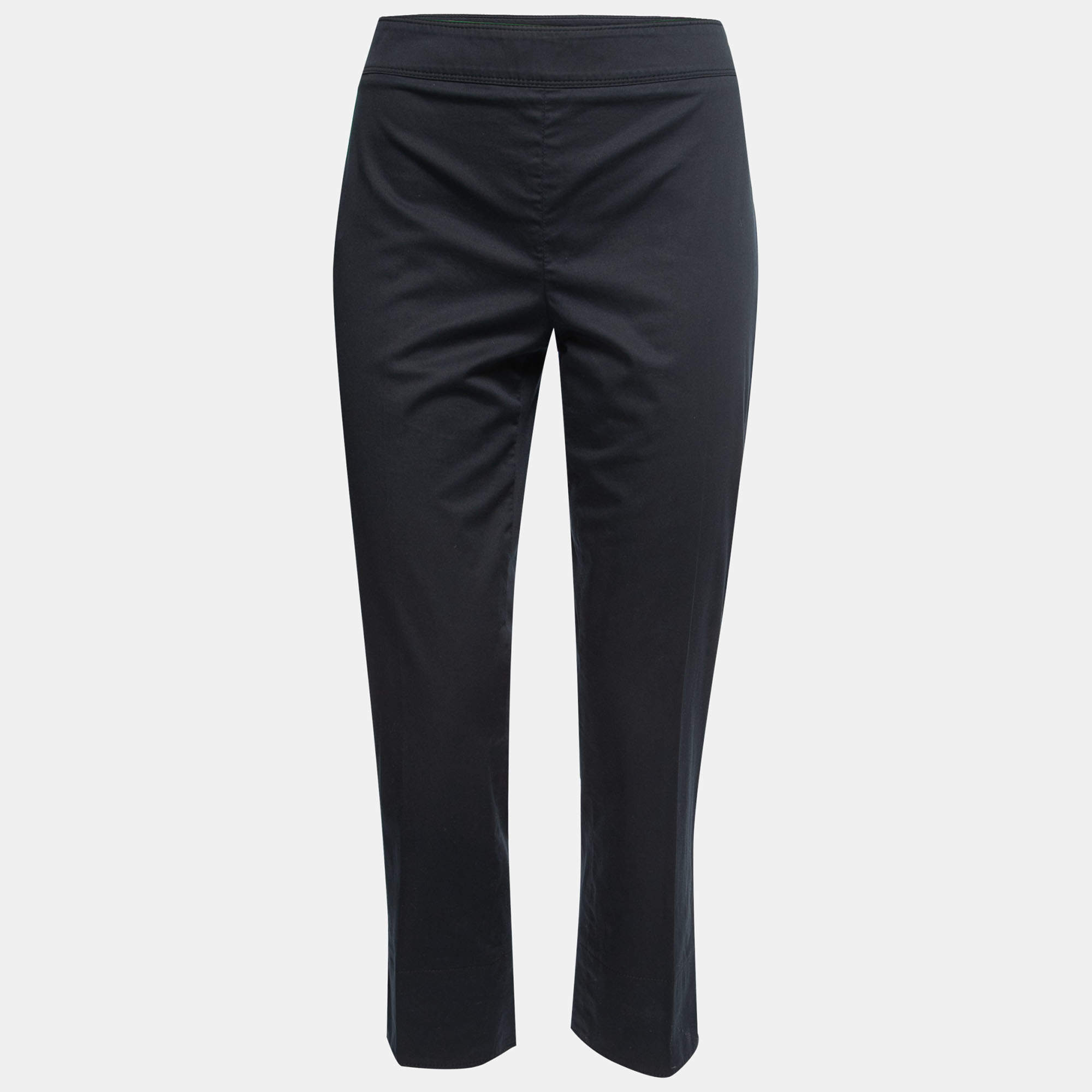 Pre Owned Burberry Black Cotton Cropped Trousers M