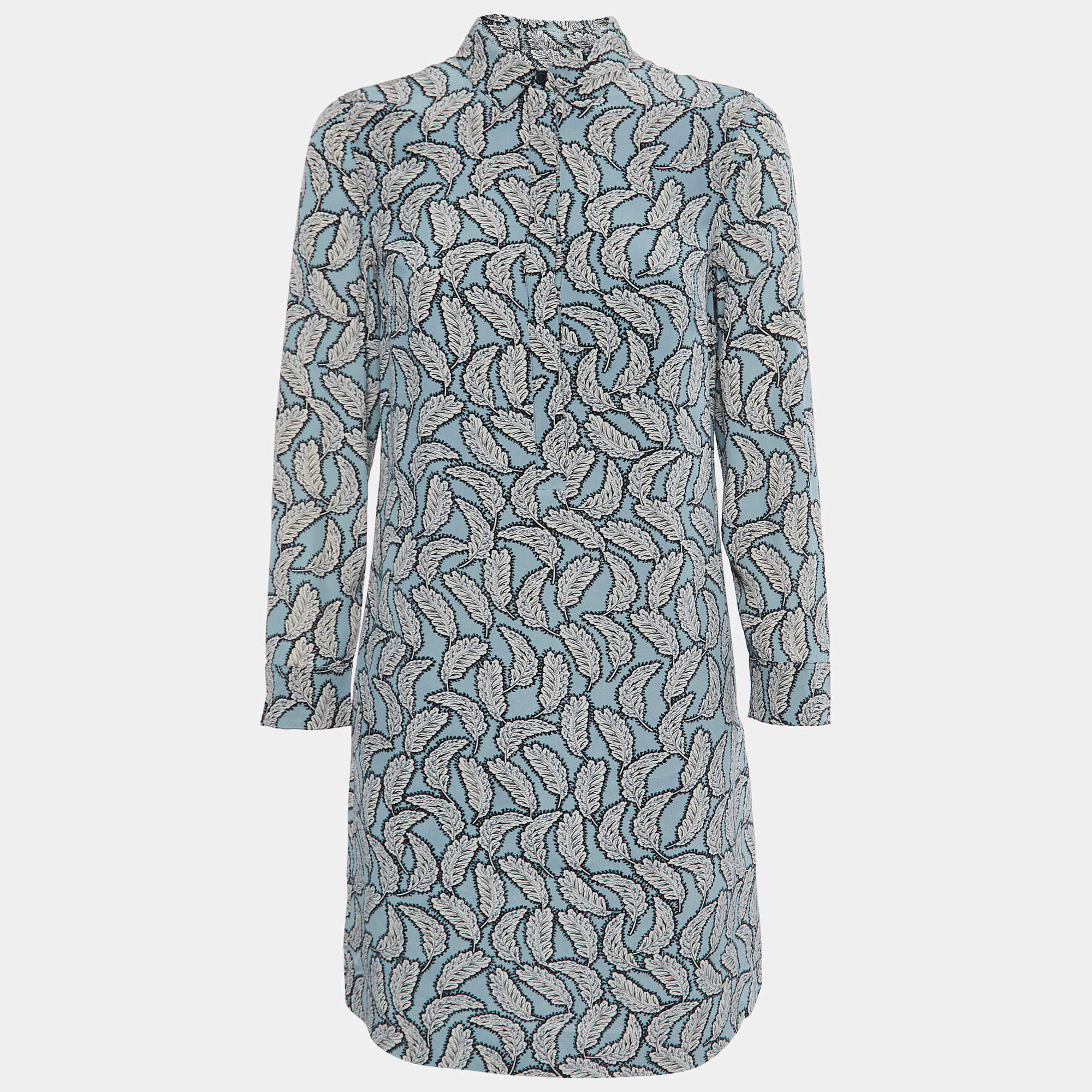 Pre Owned Burberry Blue Printed Silk Shift Dress S