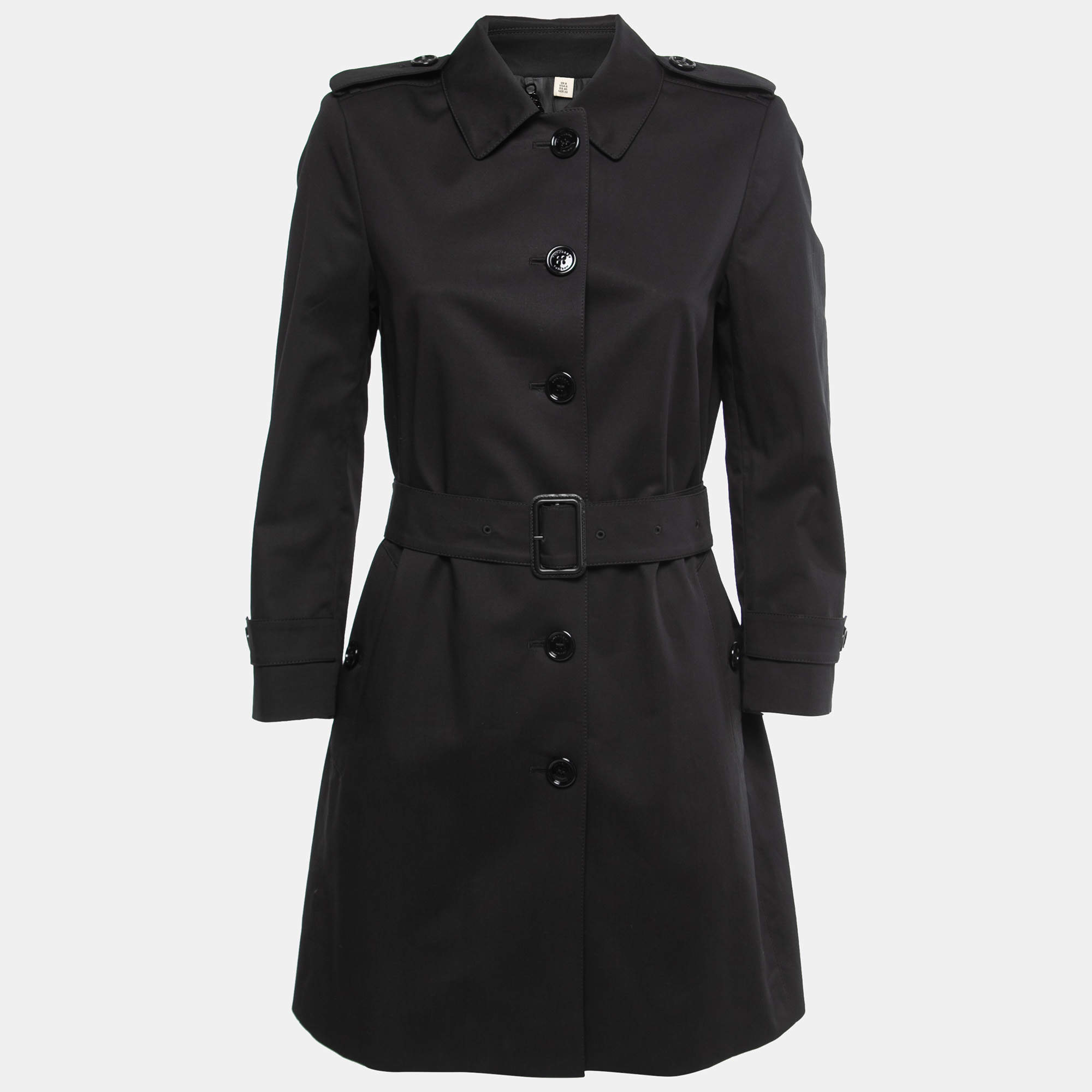 Pre Owned Burberry Black Cotton Belted Trench Coat S