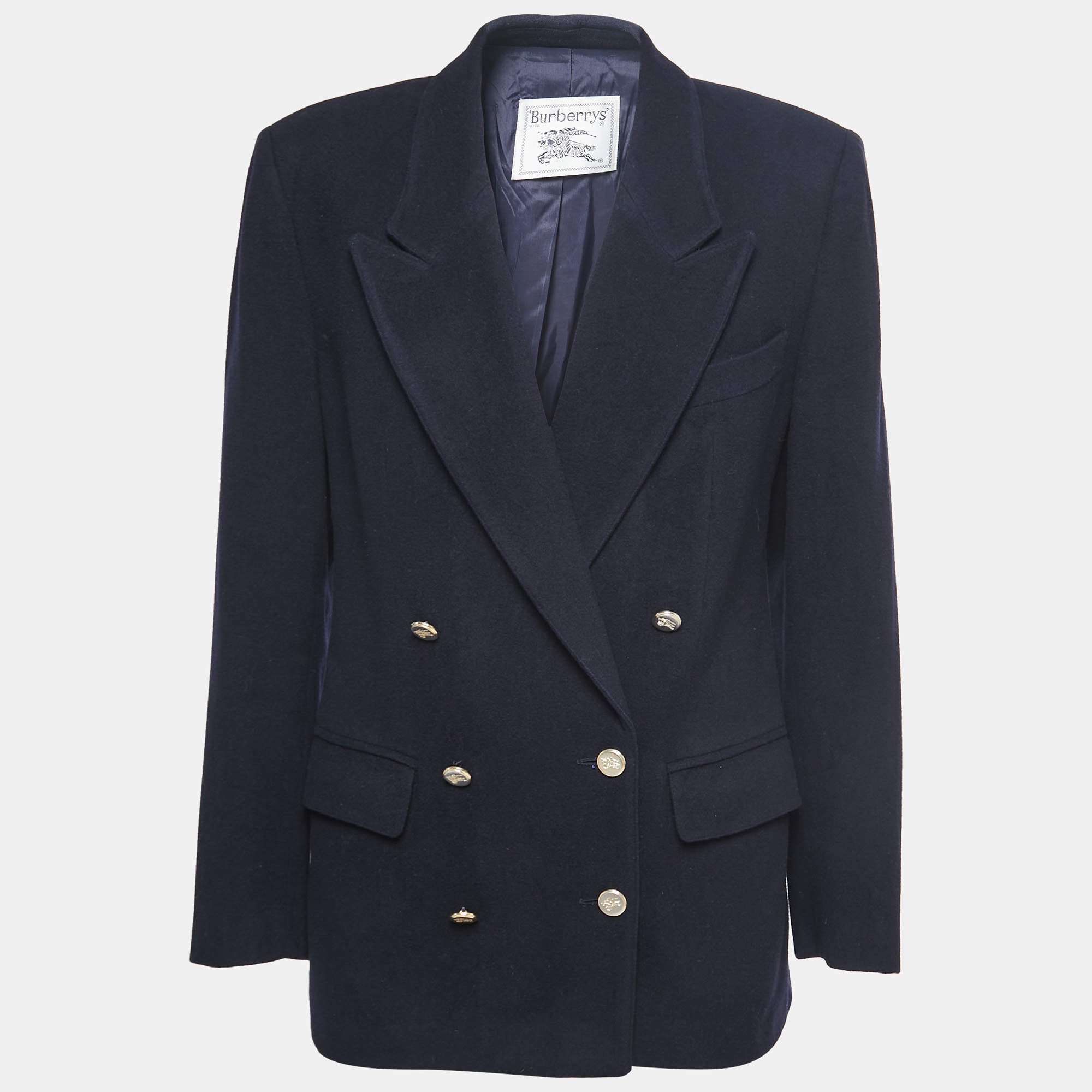 Pre Owned Burberry Vintage Navy Blue Wool & Cashmere Blazer M