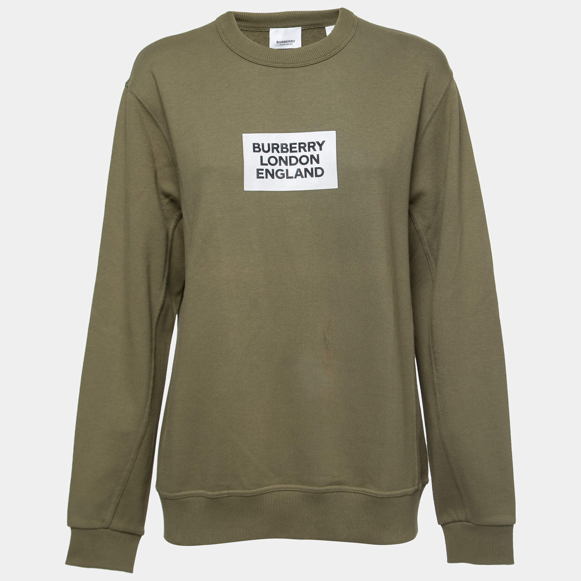 Pre Owned Burberry Dark Moss Cotton Crew Neck Side Panel Sweatshirt S