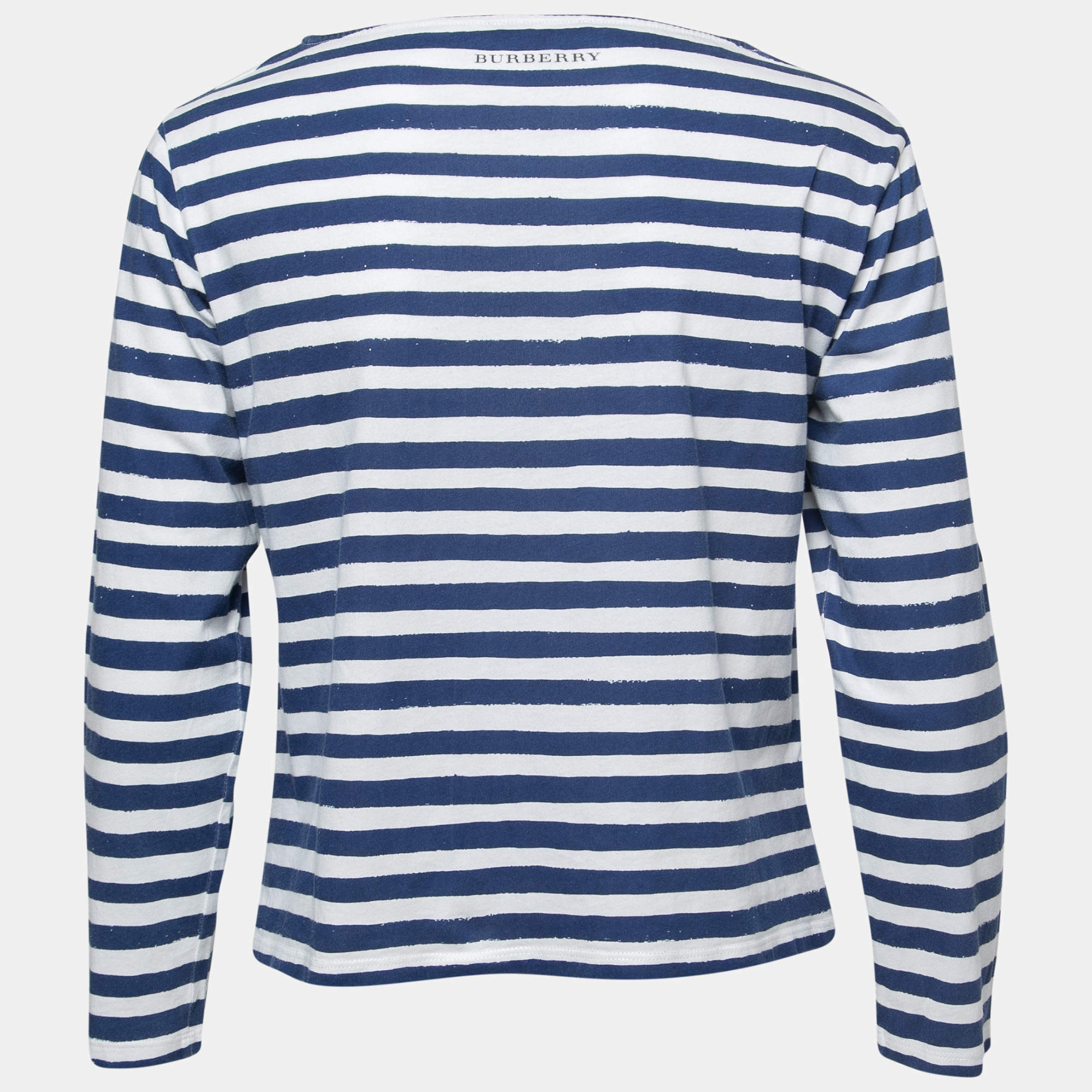 Blue Graphic Stripe Print Cotton Boat Neck T-Shirt XS Burberry | TLC