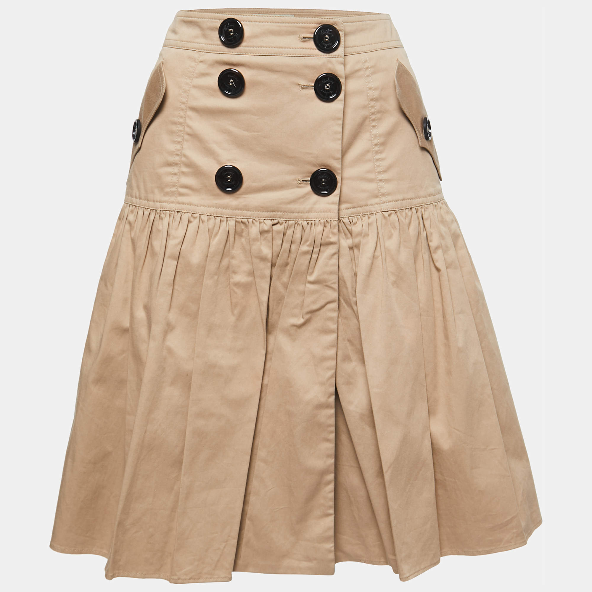 Pre Owned Burberry Beige Cotton Button Front Pleated Short Skirt S