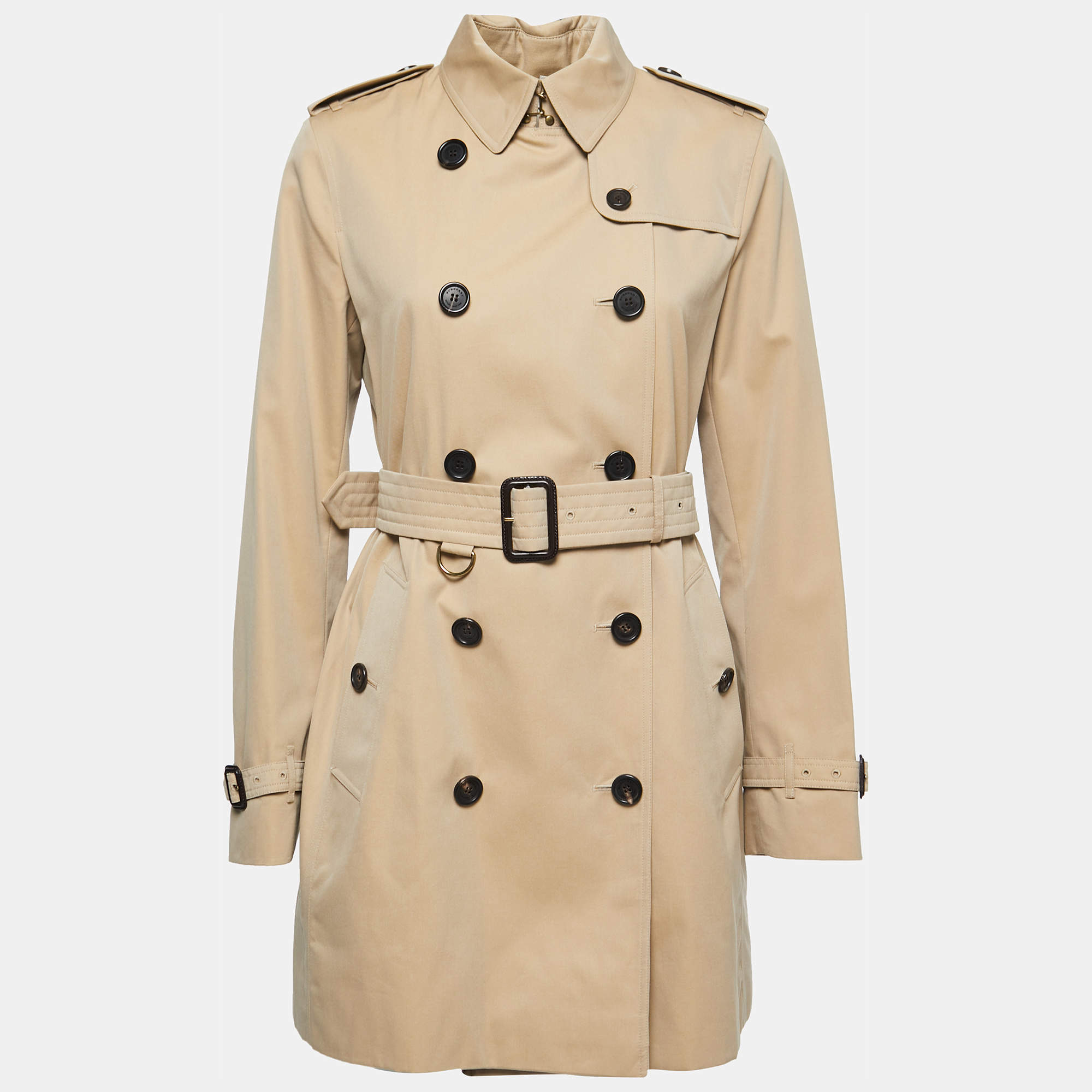Burberry Beige Canvas Double Breasted Kensington Trench Coat M