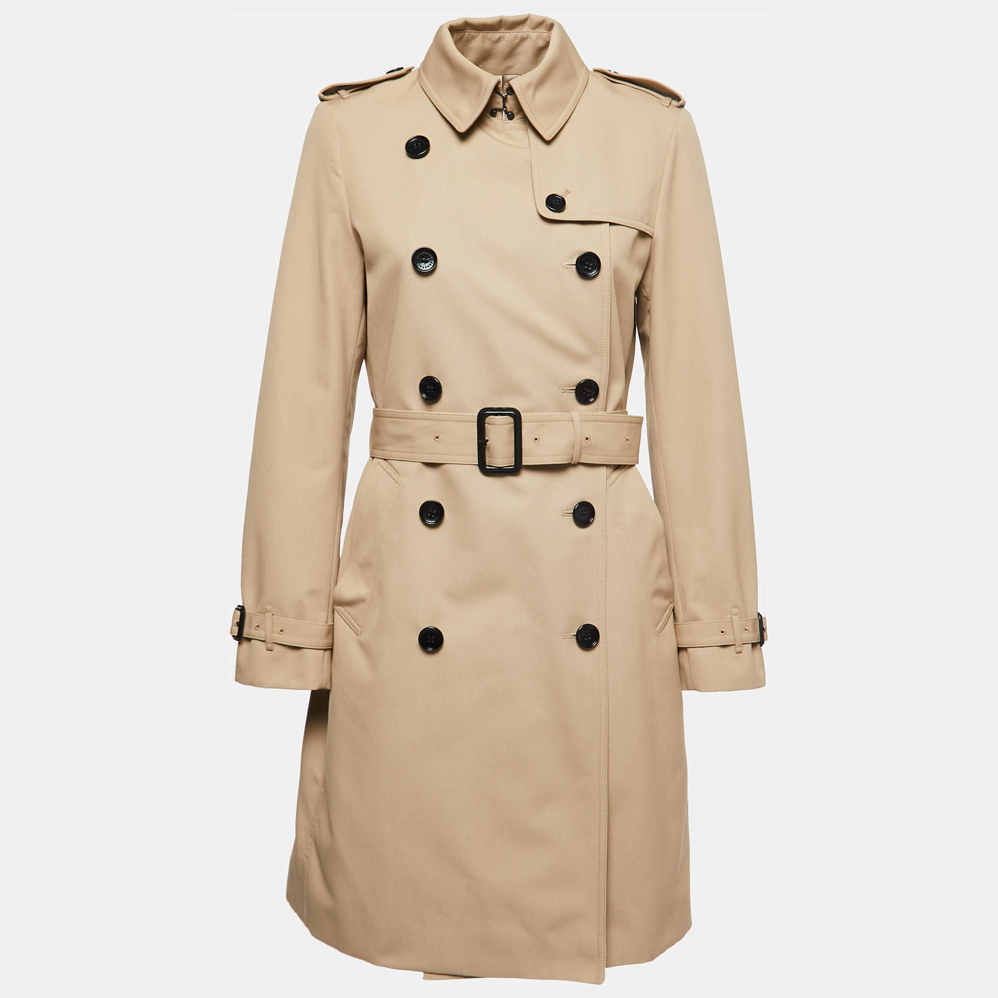 Pre Owned Burberry Beige Gabardine Double-Breasted Belted Trench Coat M