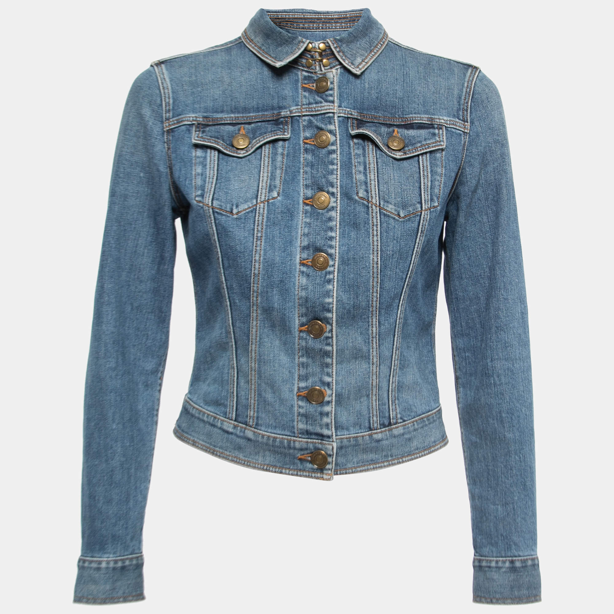 Pre Owned Burberry Blue Washed Denim Button Front Jacket S