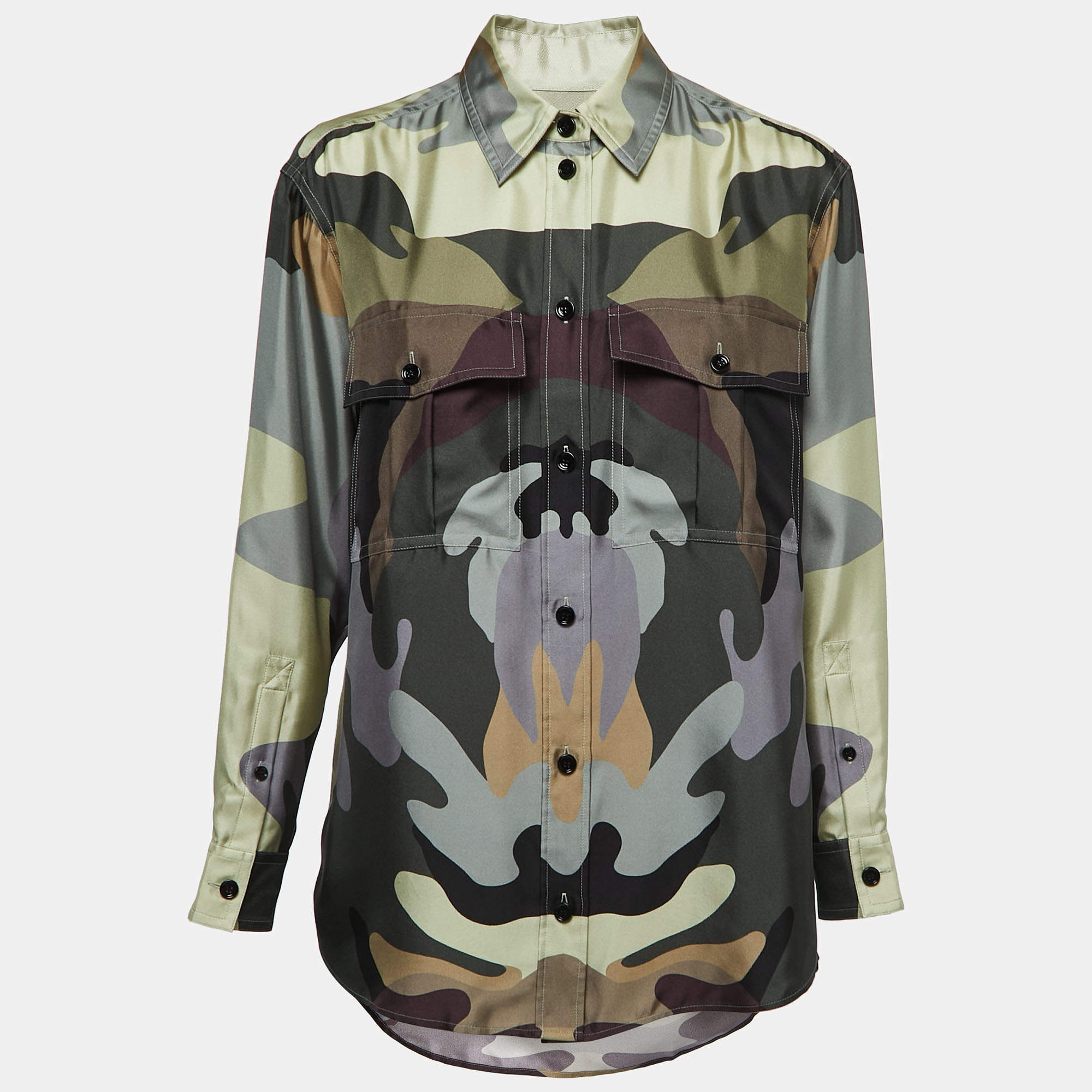 Burberry Multicolor Printed Silk Long Sleeve Shirt XS