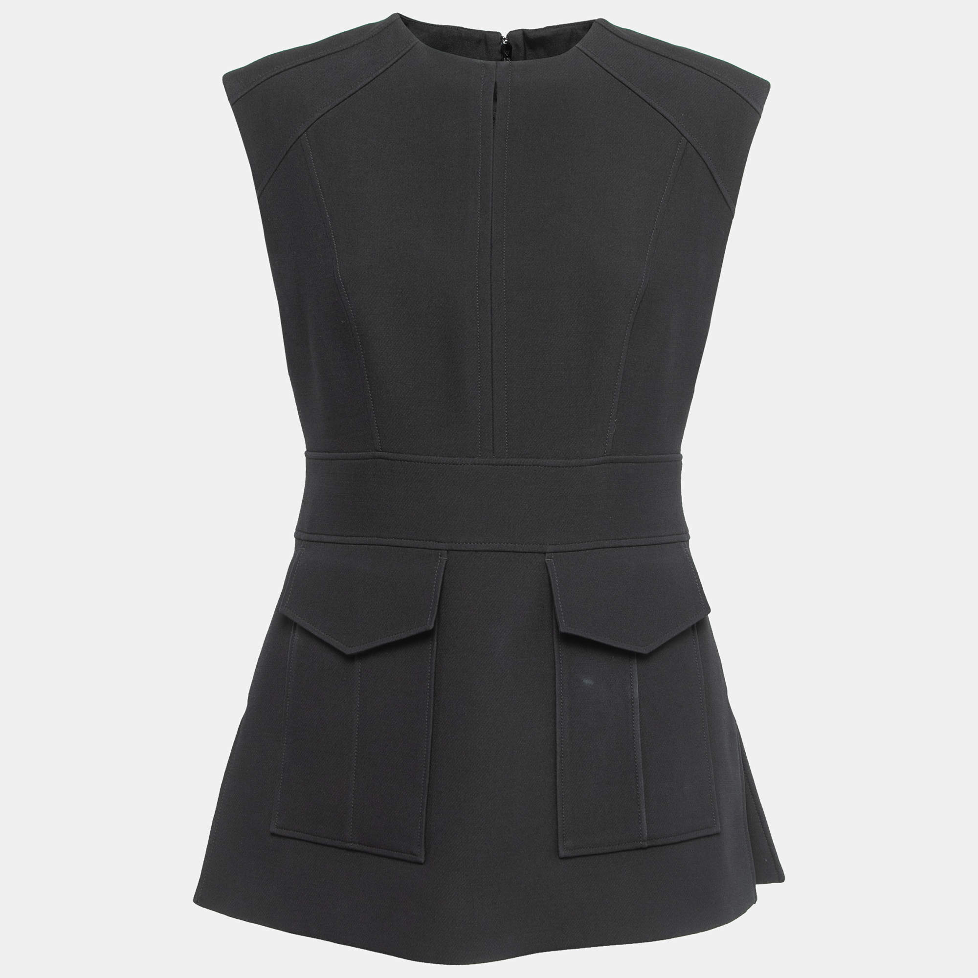 Pre Owned Burberry Black Crepe Wool Sleeveless Top M