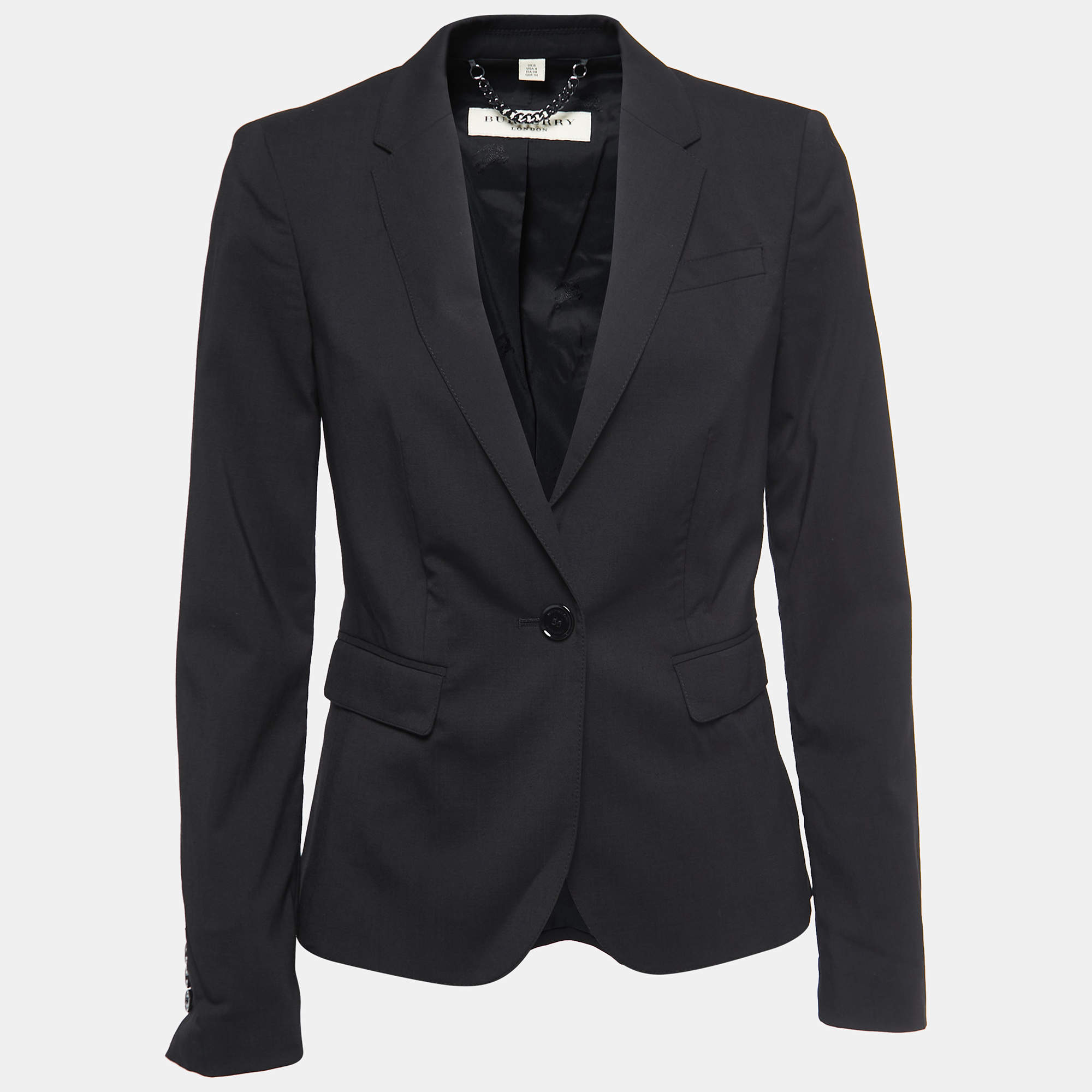 Pre Owned بليزر بربري صوف أسود بصف أزرار مقاس صغير - سمول