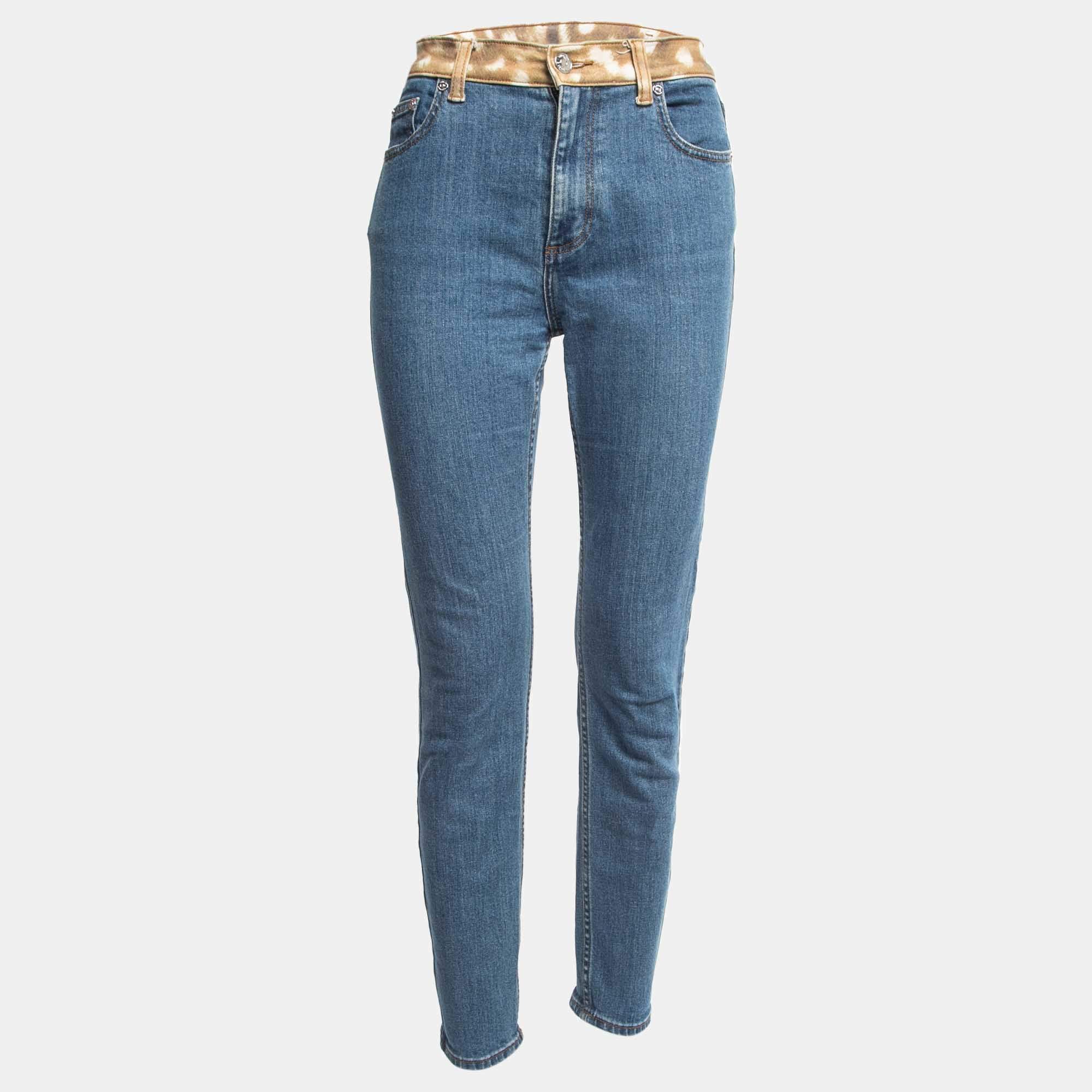 Burberry Blue Denim Animal Print Waist Detail Jeans M Waist 28"