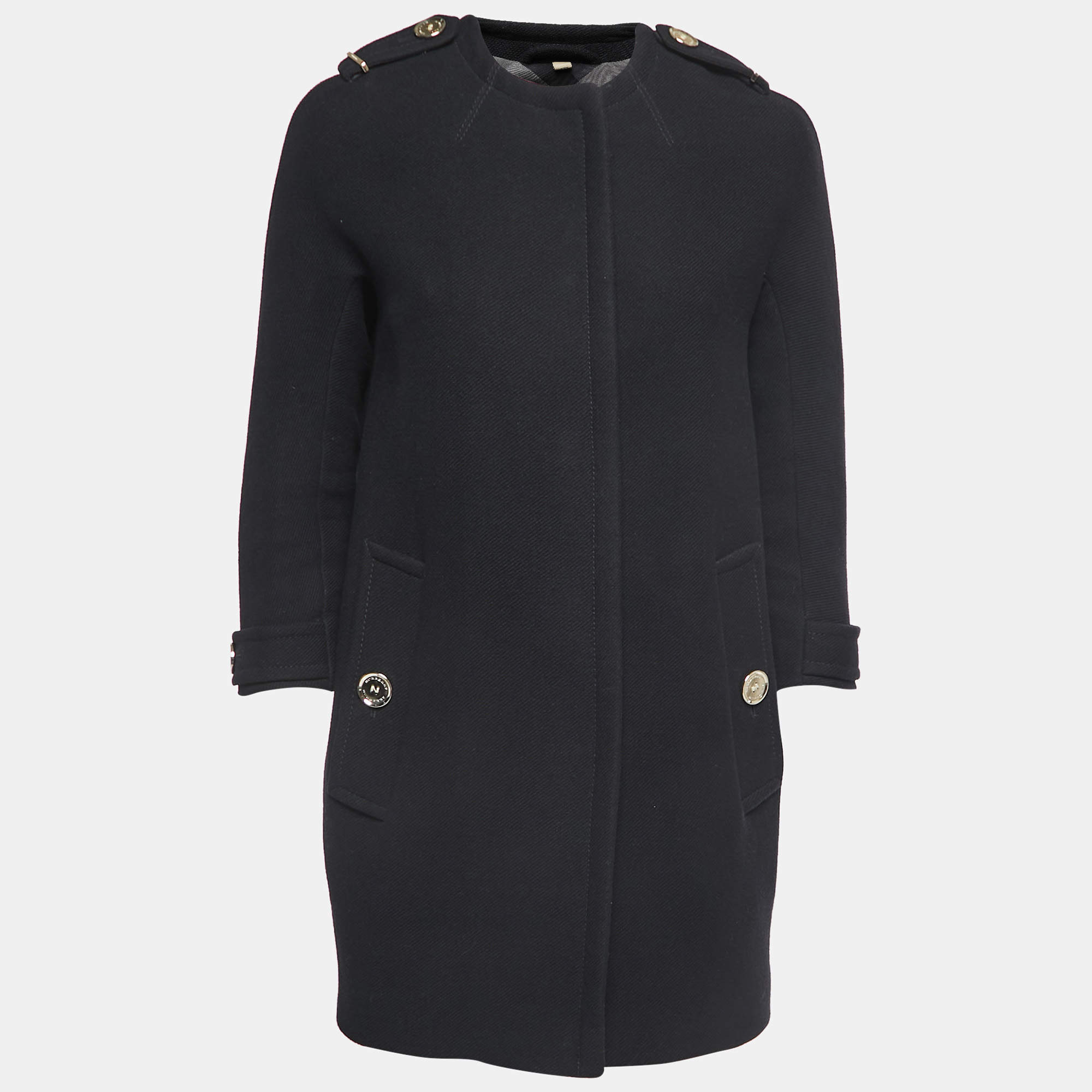 مملوكة مسبقًا Burberry Black Wool Round Neck Coat XS