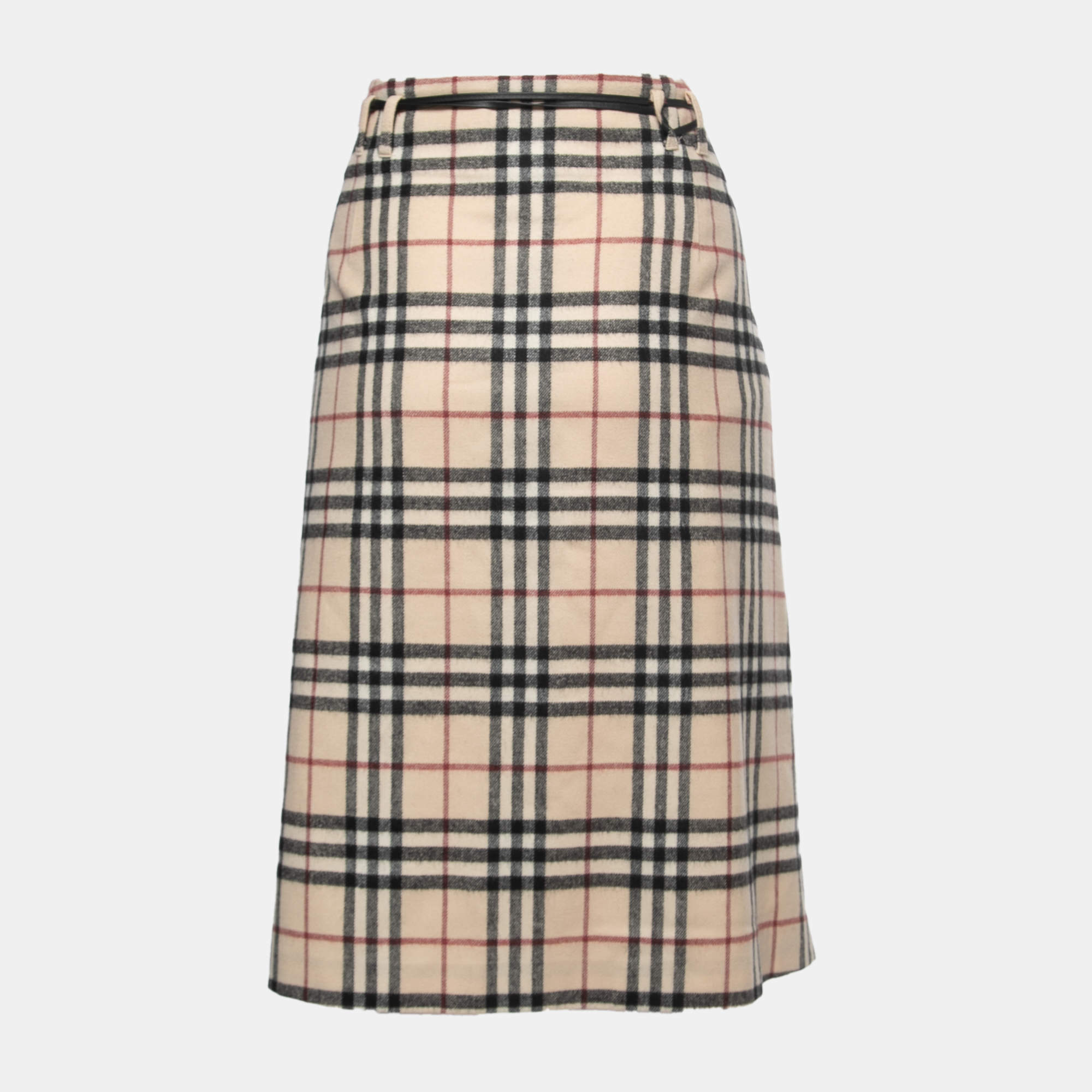 Burberry Vintage Beige Nova Check Wool Knee Length Skirt XL