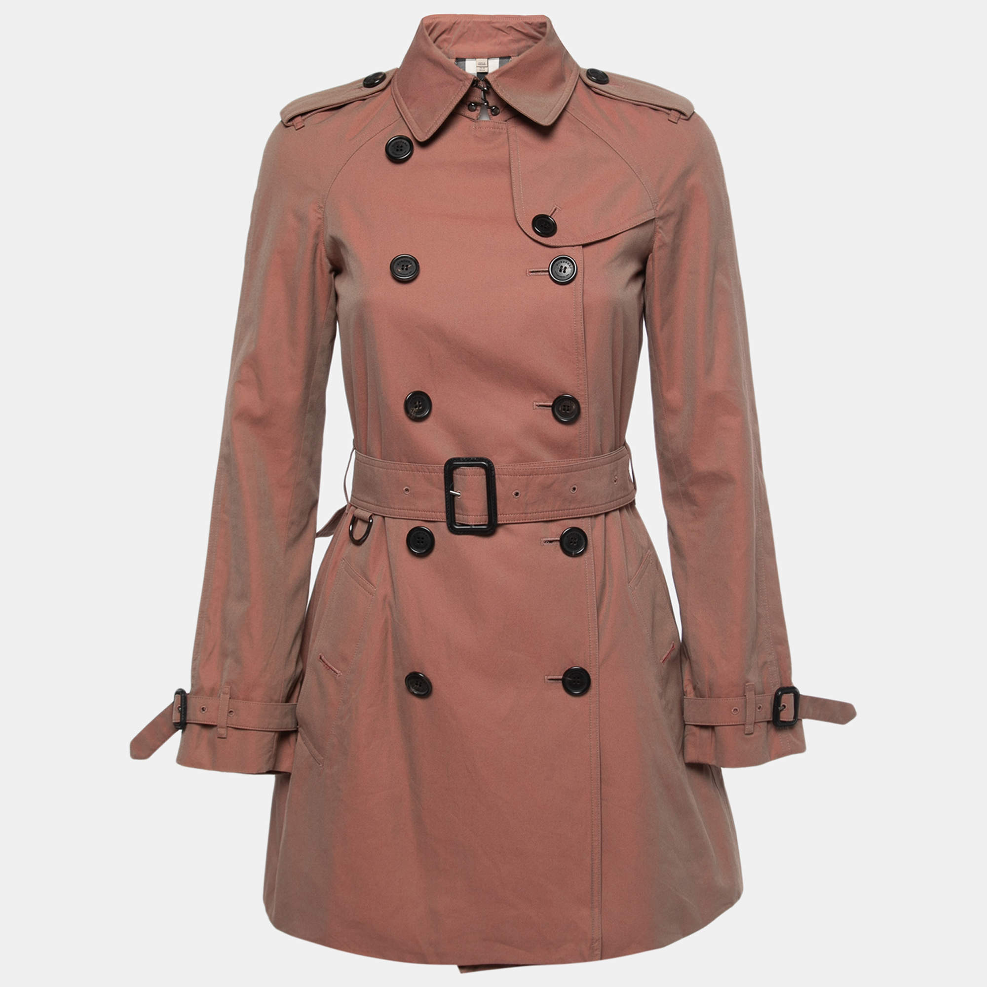 Pre Owned Burberry Pink Cotton Belted Trench Coat XS