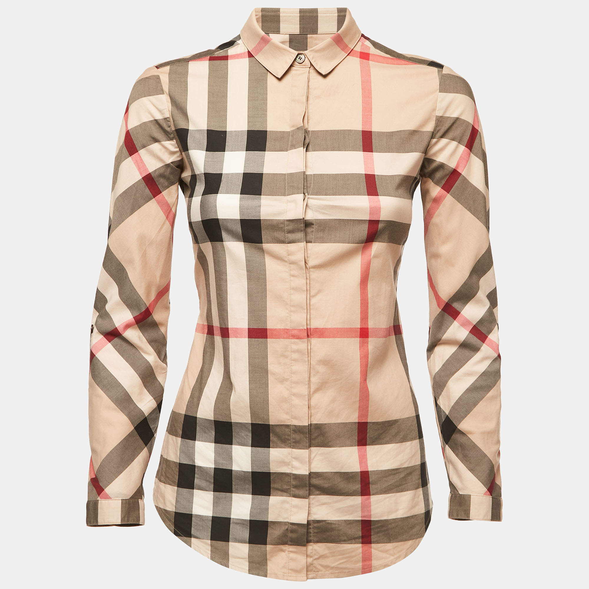 Pre Owned Burberry Beige Checked Cotton Buttoned Shirt XXS