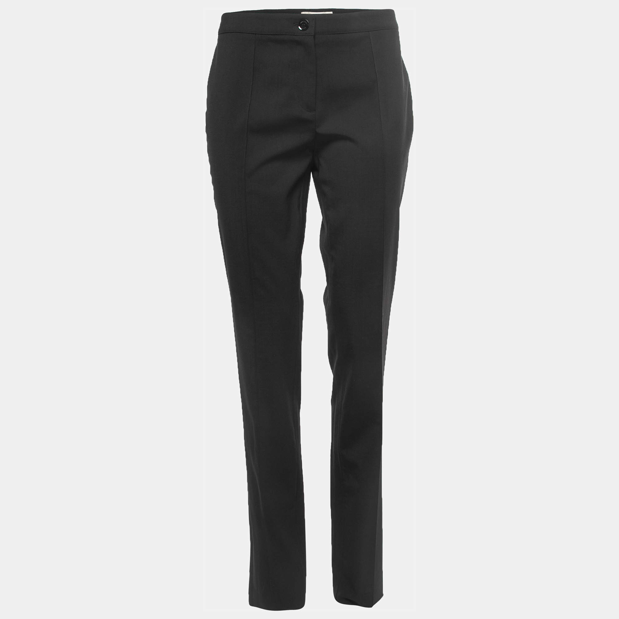 Pre Owned Burberry Black Wool Straight Leg Trousers S