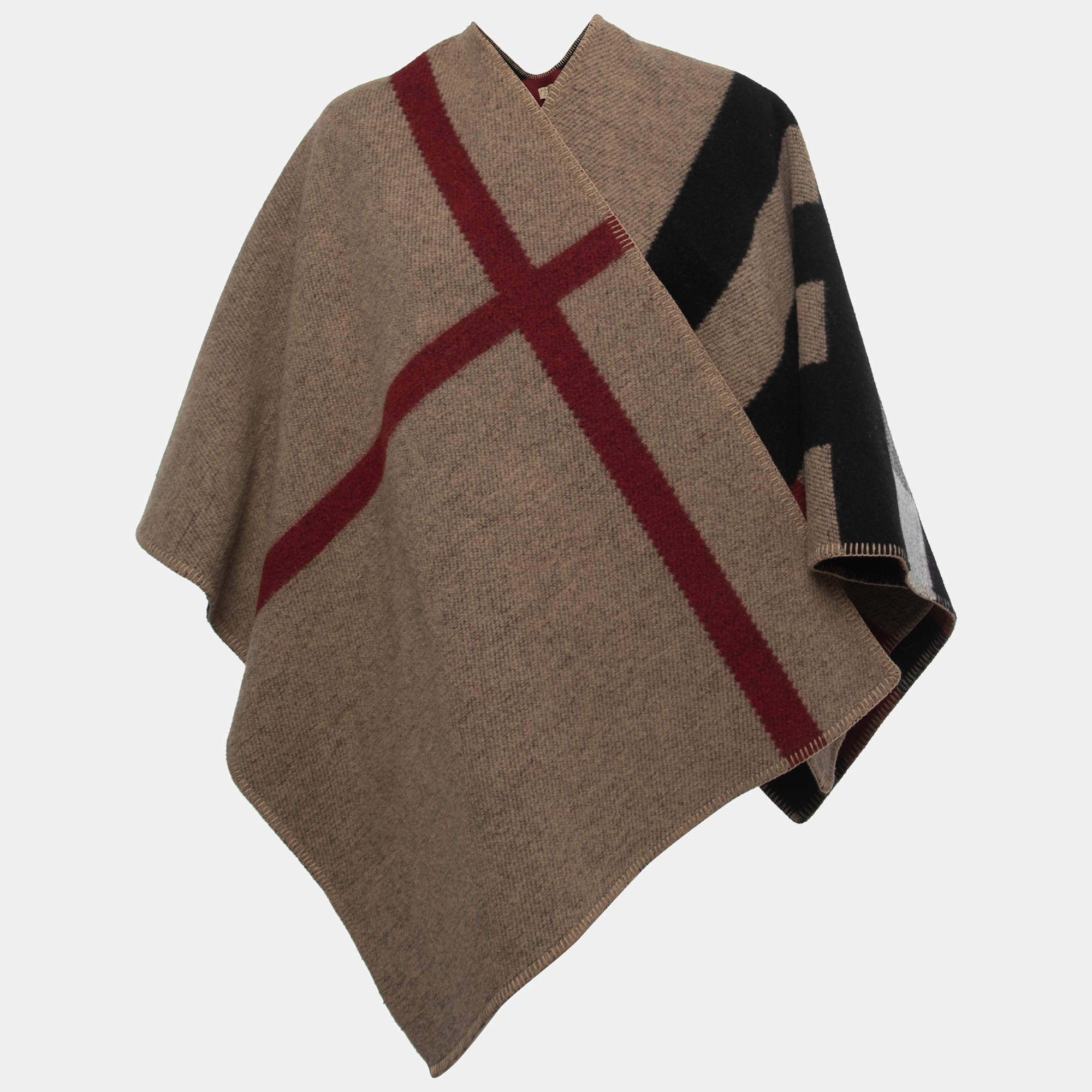 Burberry Multicolour Checkered Wool & Cashmere Poncho (ONE SIZE)