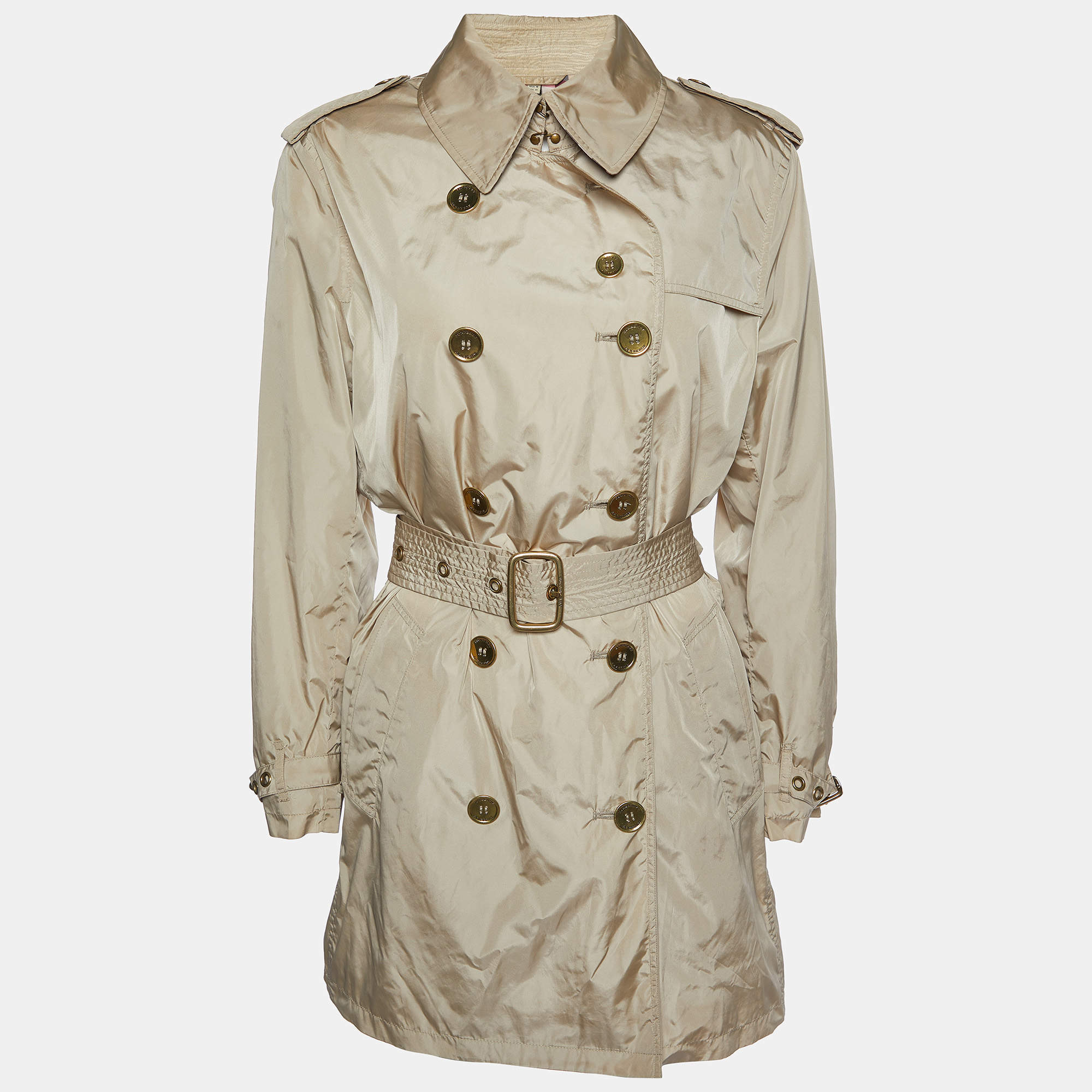 Pre Owned Burberry Beige Polyester Belted Trench Coat M