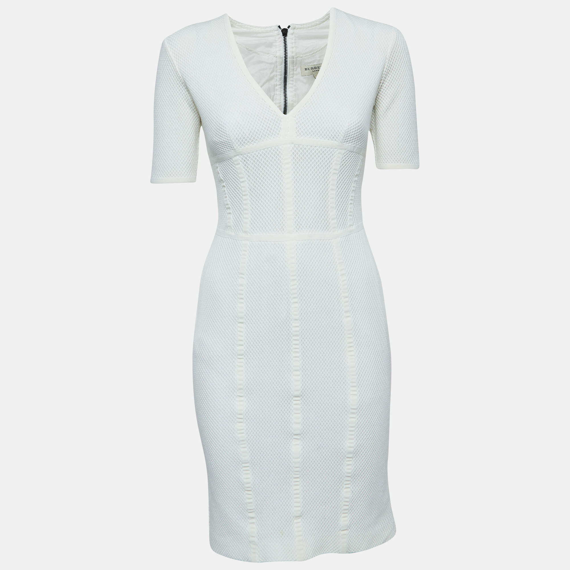 Pre Owned Burberry Off White Knit Flared Short Dress S