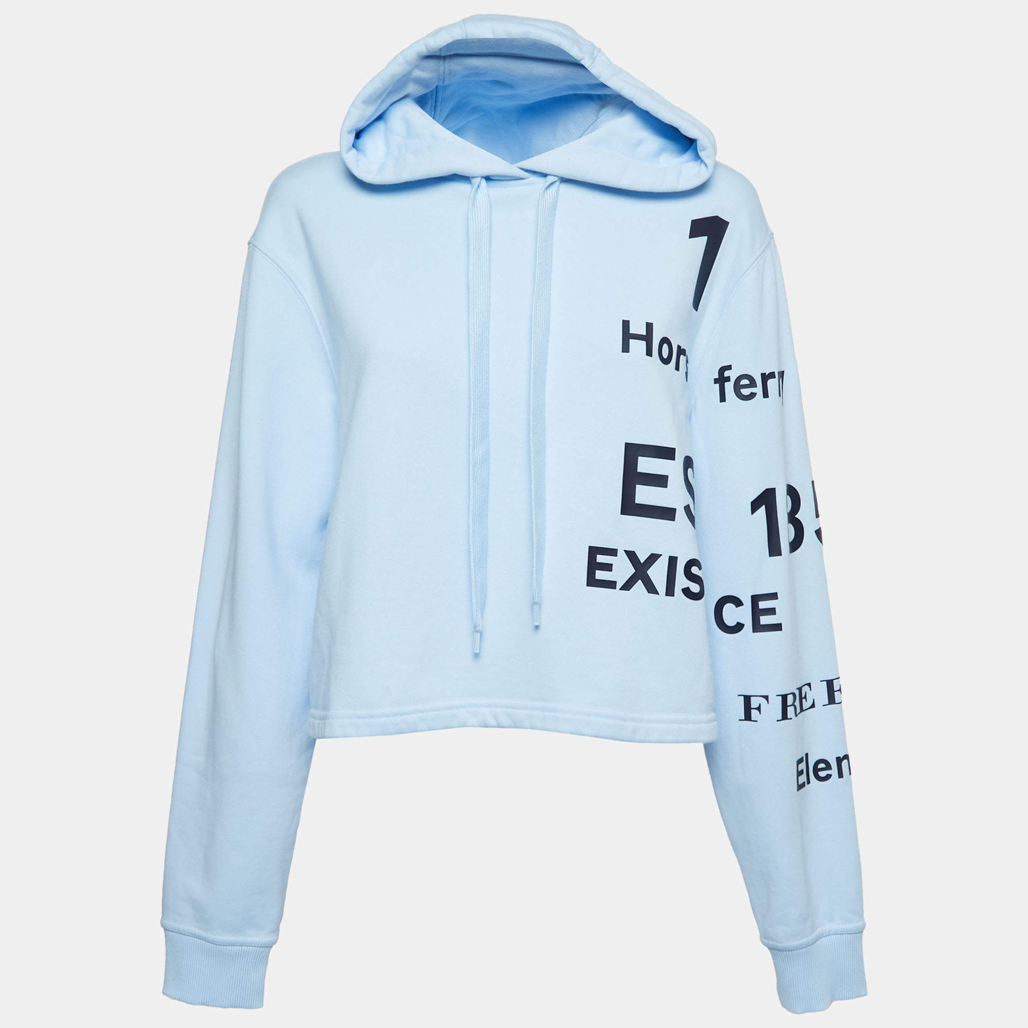 Pre Owned Burberry Light Blue Cotton Horseferry Cropped Hoodie M