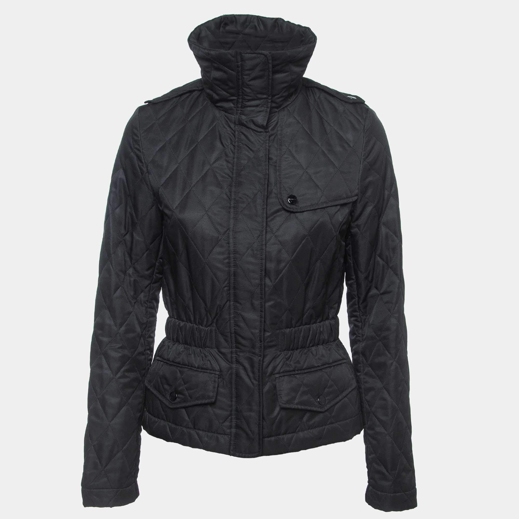 Burberry Black Quilted Synthetic Zip Front Jacket S