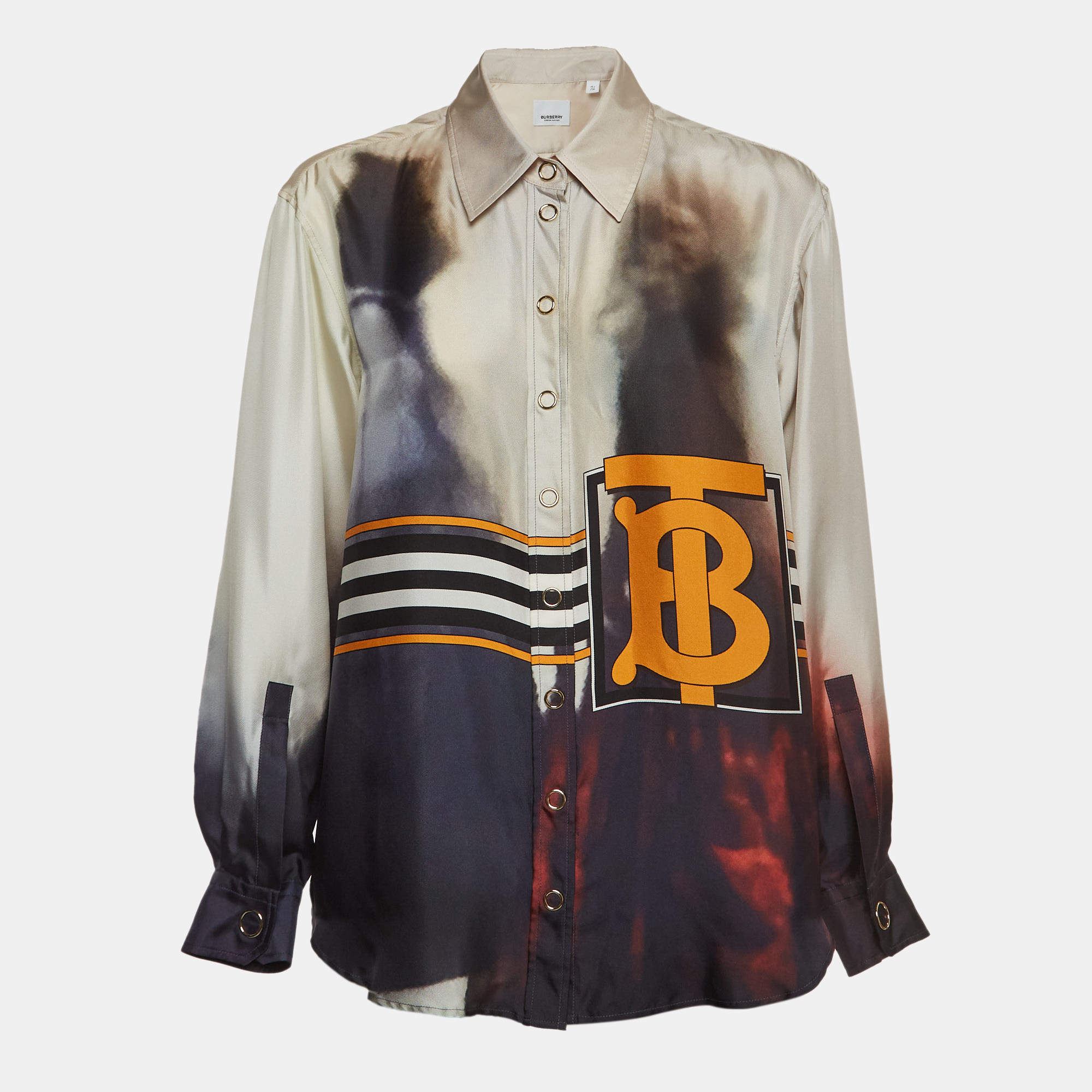 Burberry Grey Arianna Print Silk Button Front Shirt S