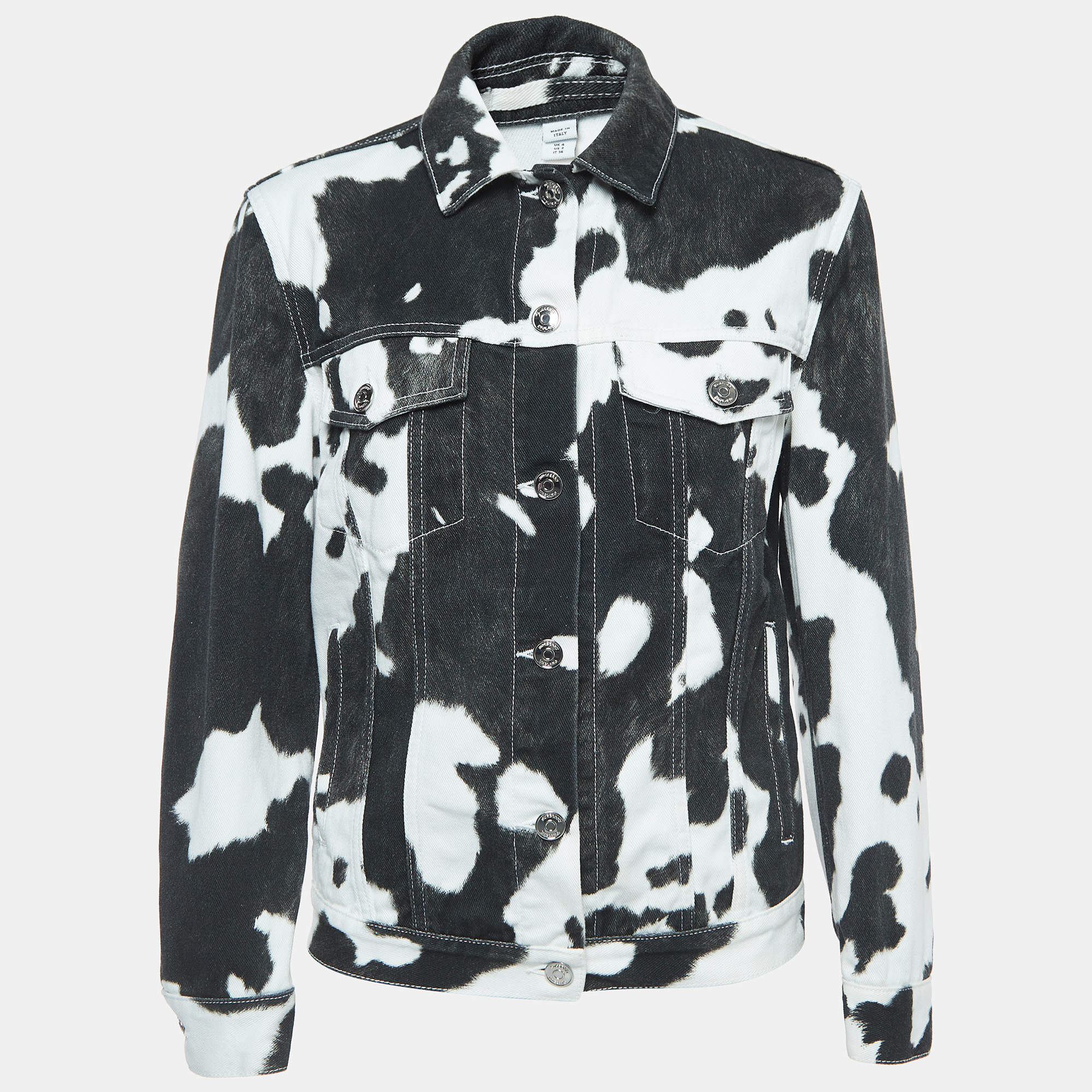 Pre Owned Burberry Black/White Print Denim Buttoned Jacket XS