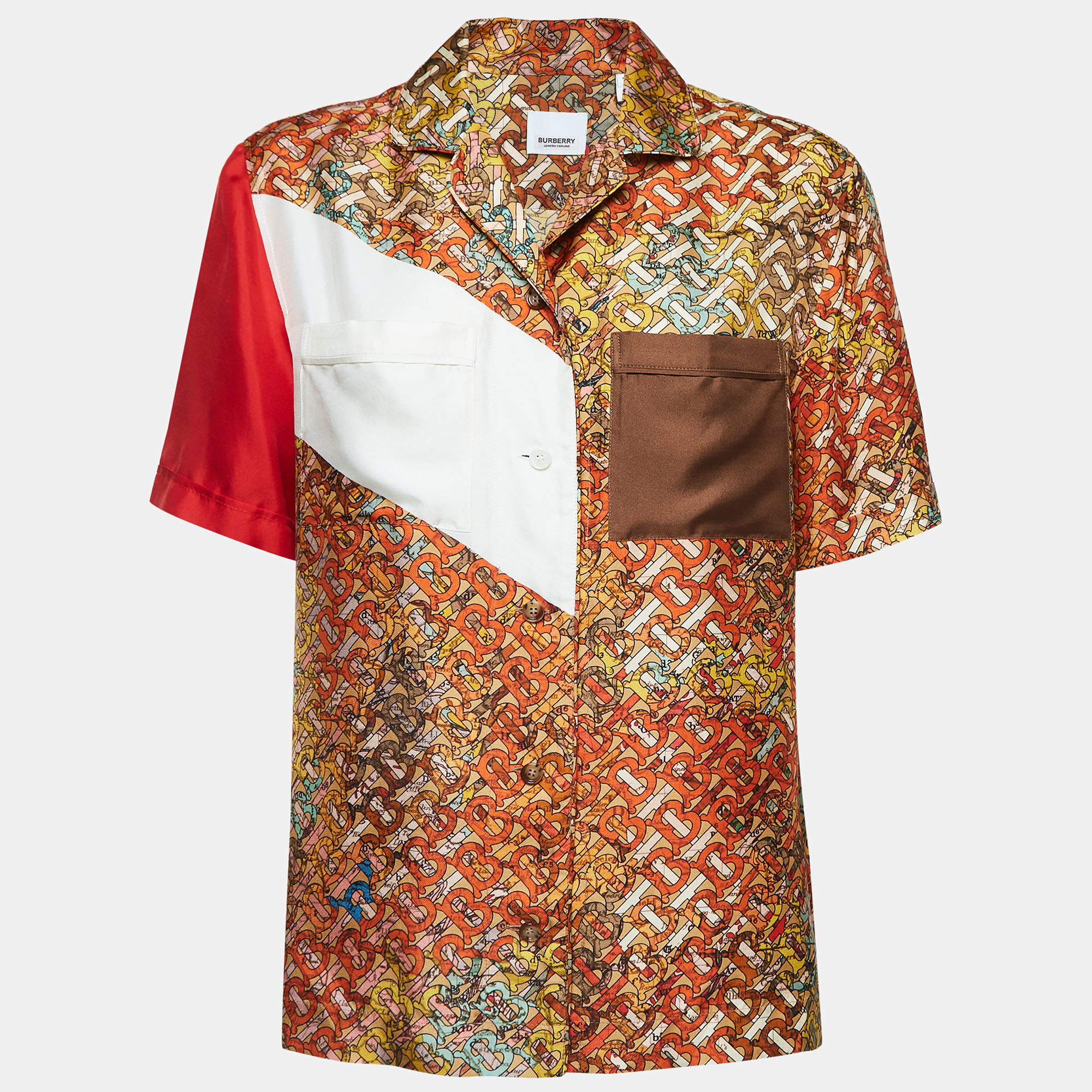 Pre Owned Burberry Multicolor Monogram Print Silk Short Sleeve Shirt S