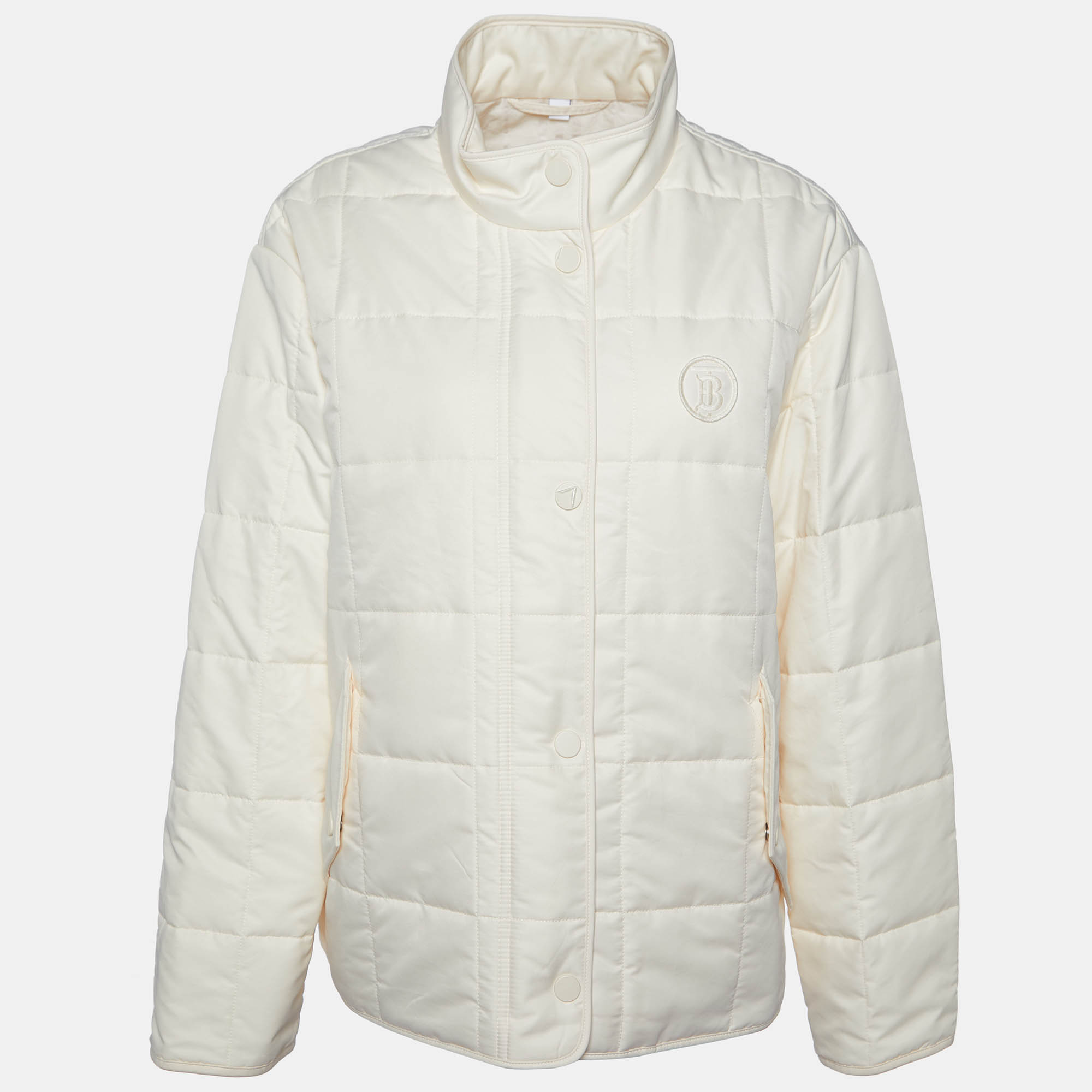 Pre Owned Burberry Cream Logo Detail Quilter Jacket L