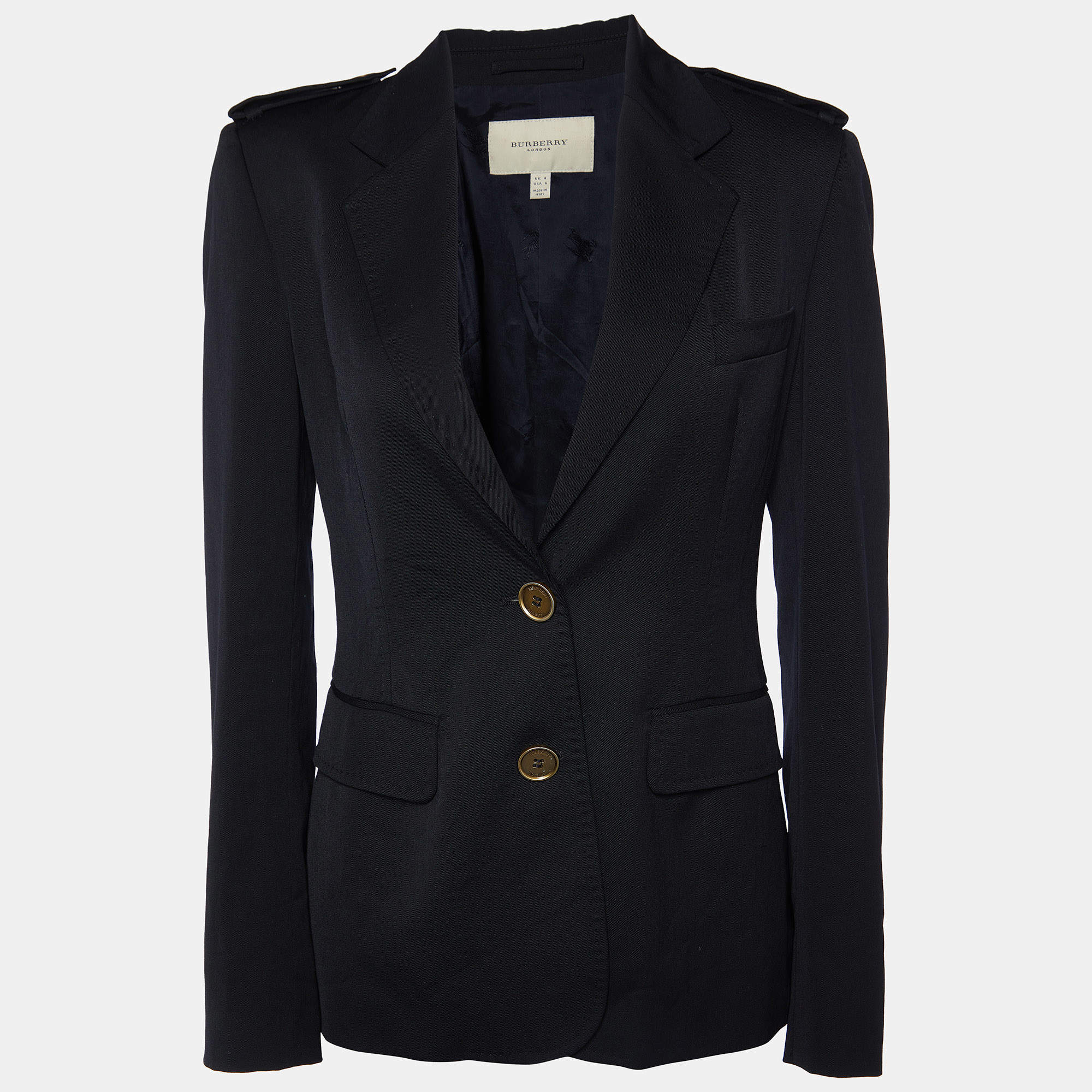 Pre Owned Burberry Black Wool Single Breasted Jacket S