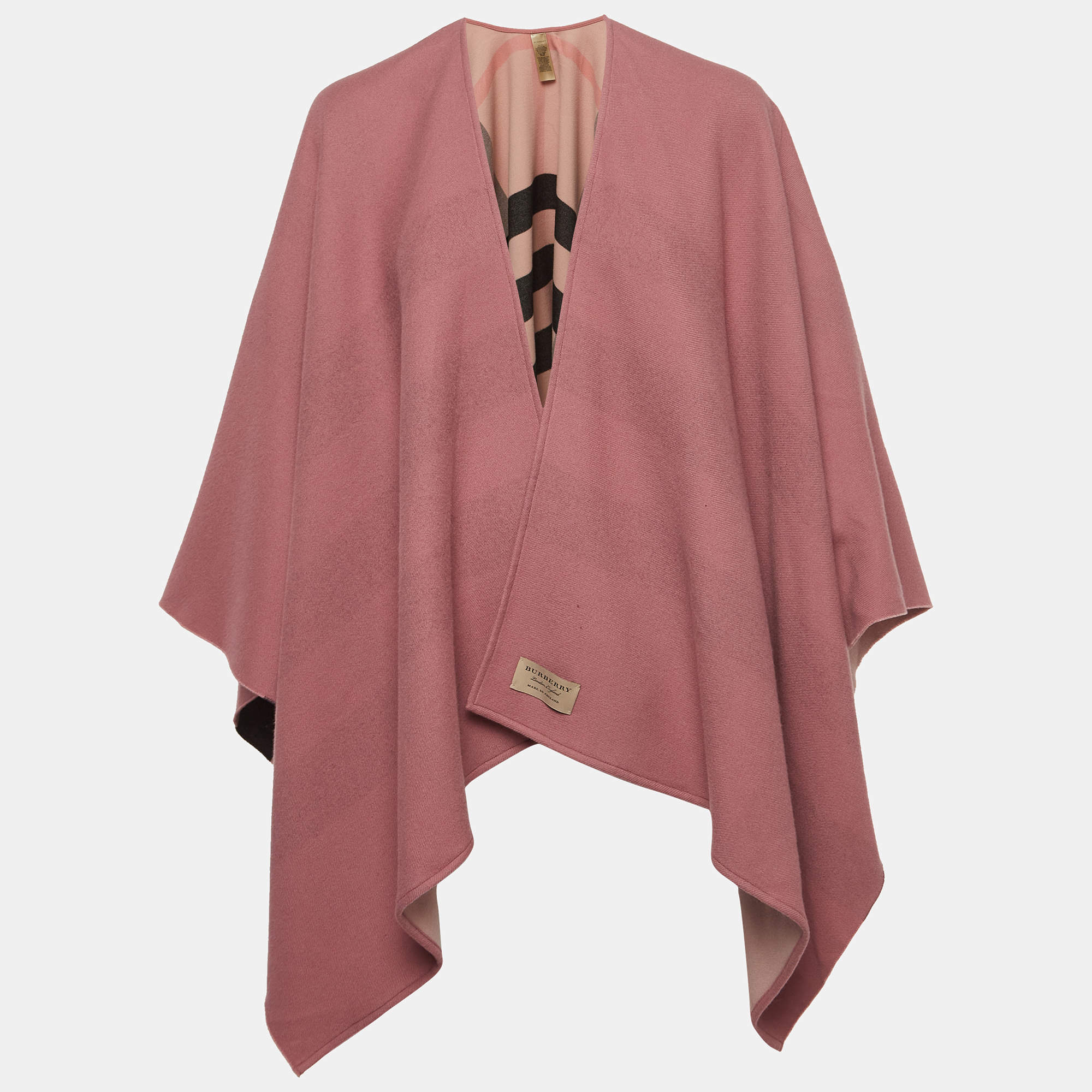 Burberry Pink Wool Reversible Poncho One Size