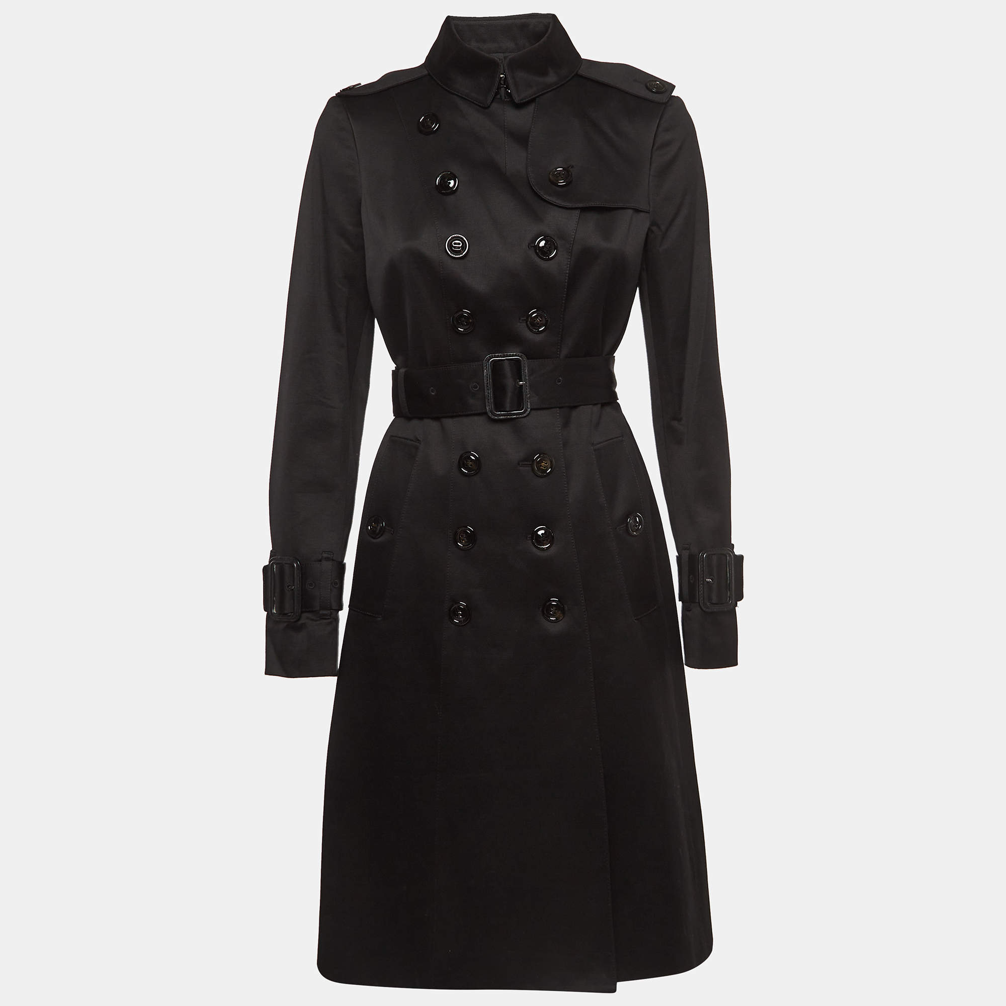 Burberry Black Cotton Double Breasted Trench Coat S
