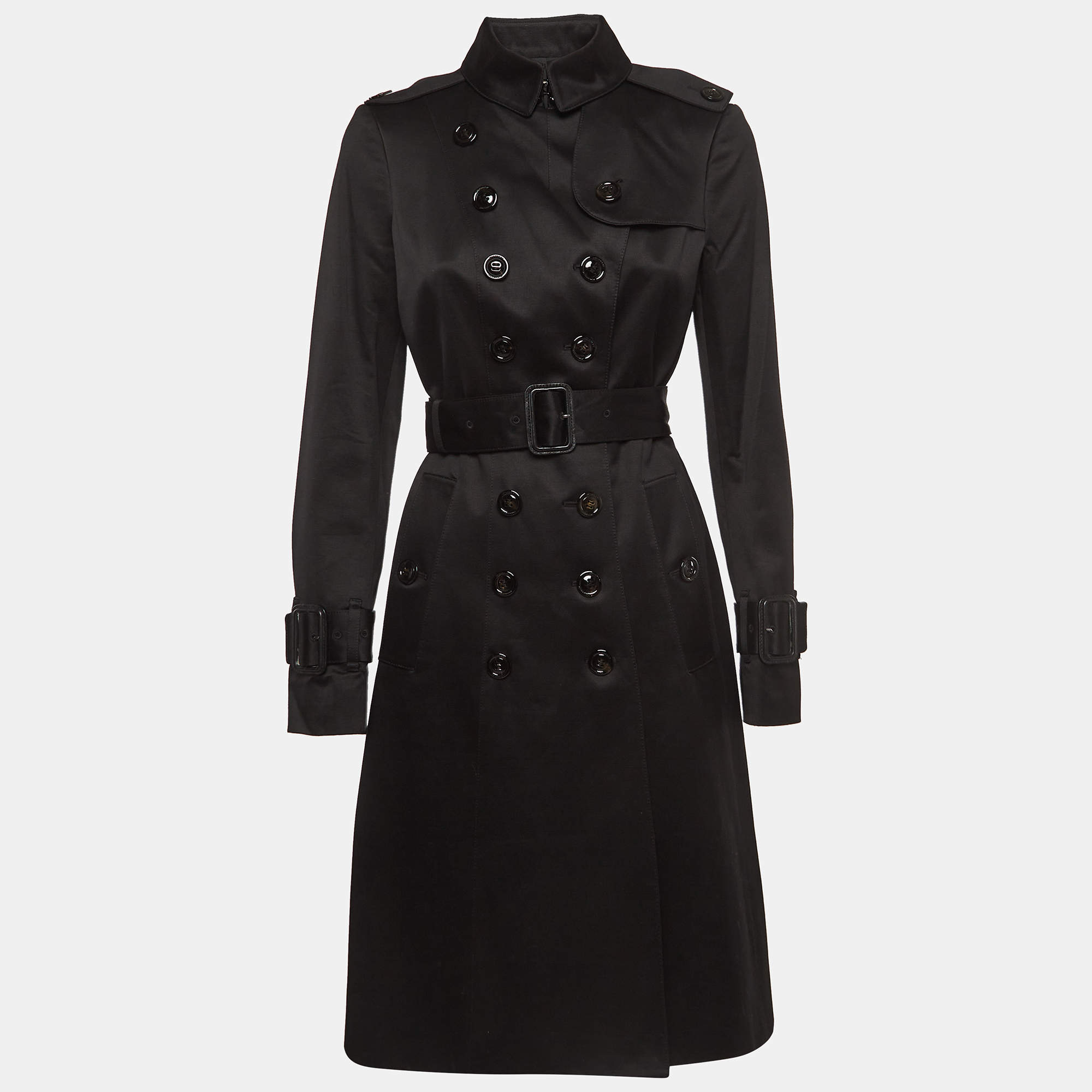 مملوكة مسبقًا Burberry Black Cotton Double Breasted Trench Coat S