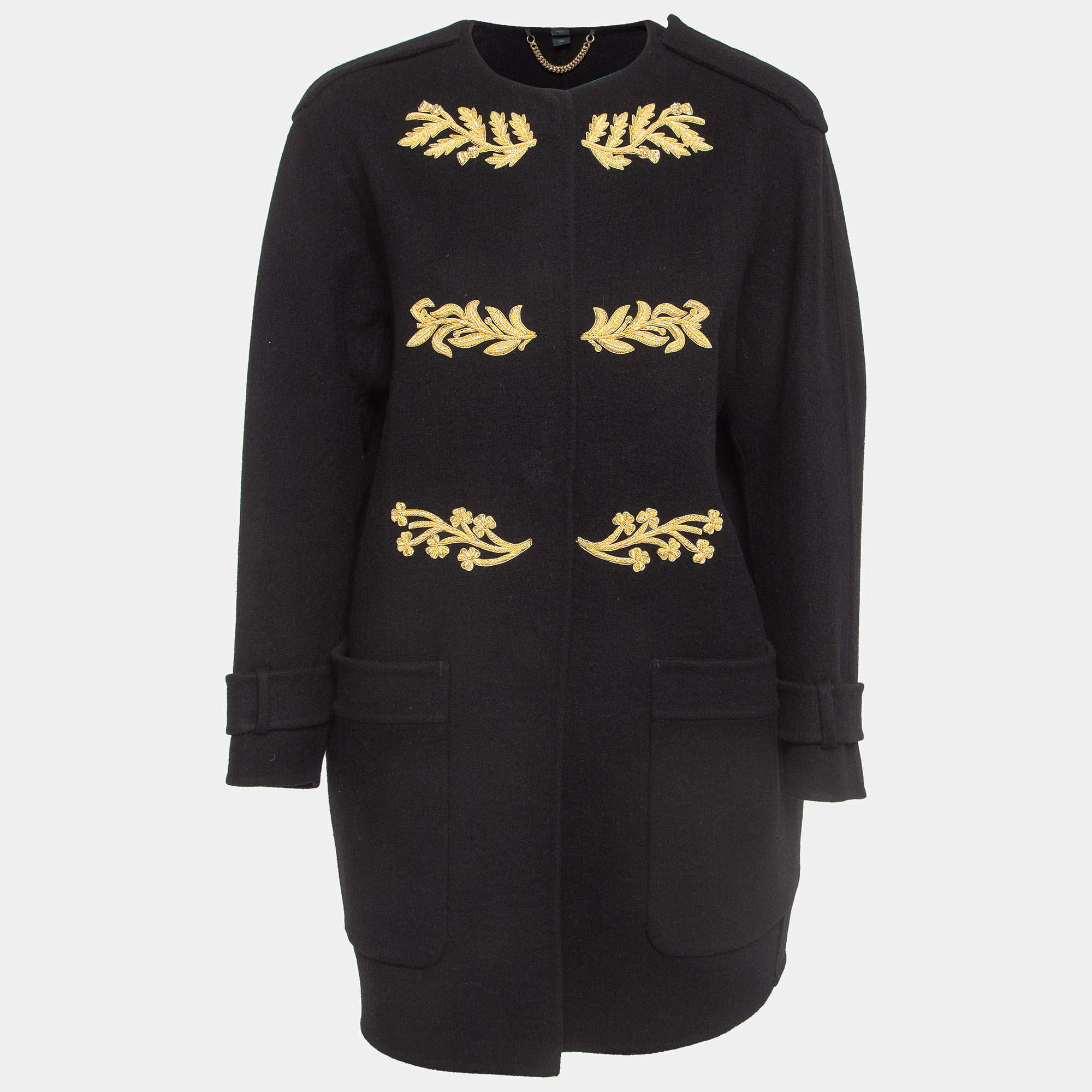 Pre Owned Burberry Black Embroidered Cashmere Coat S
