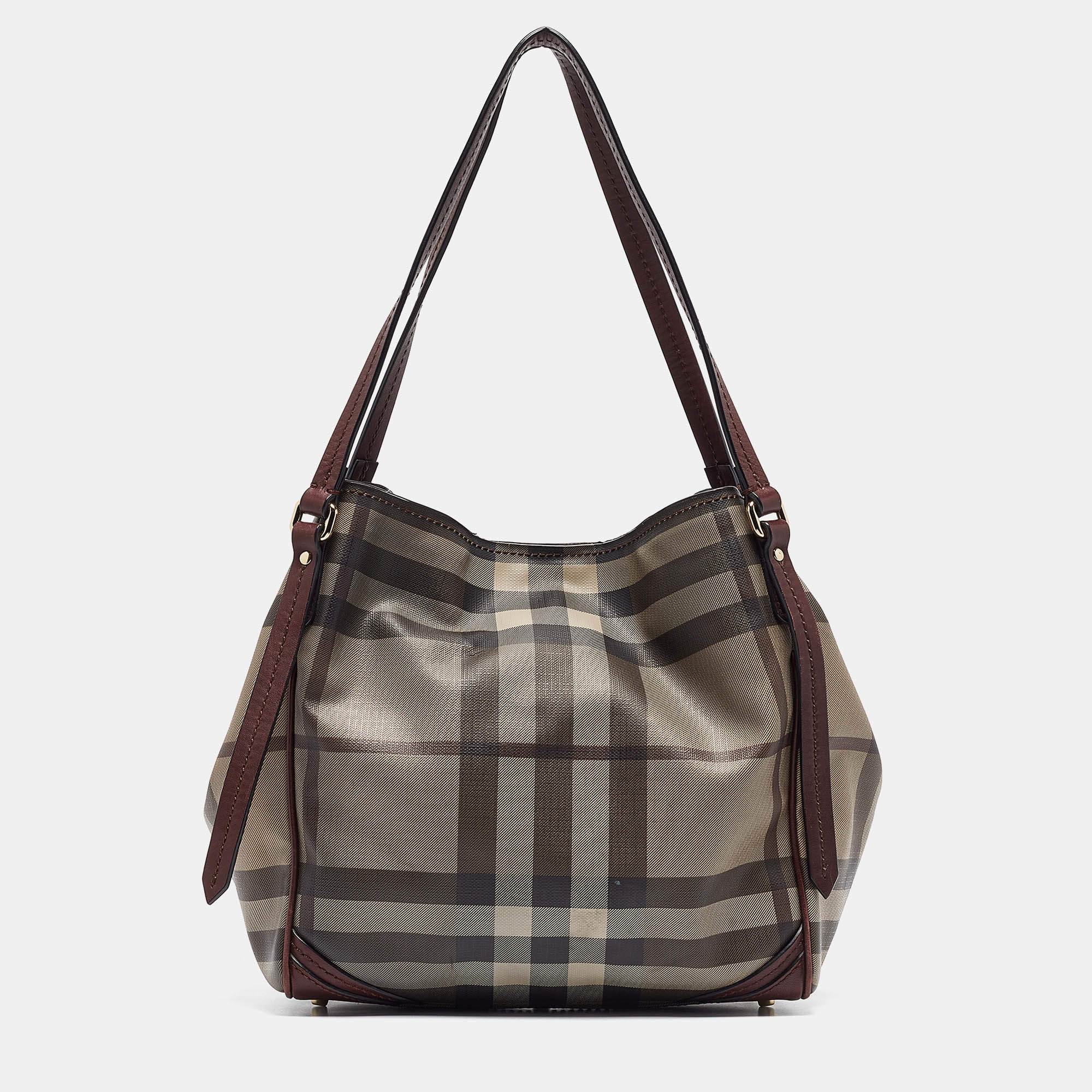Pre Owned Burberry Smoked Check Coated Canvas and Leather Canterbury Tote