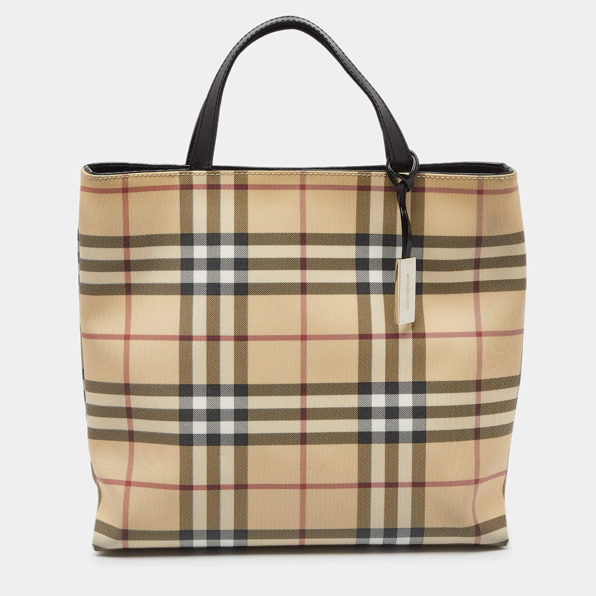 Pre Owned Burberry Beige House Check PVC and Patent Leather Tote